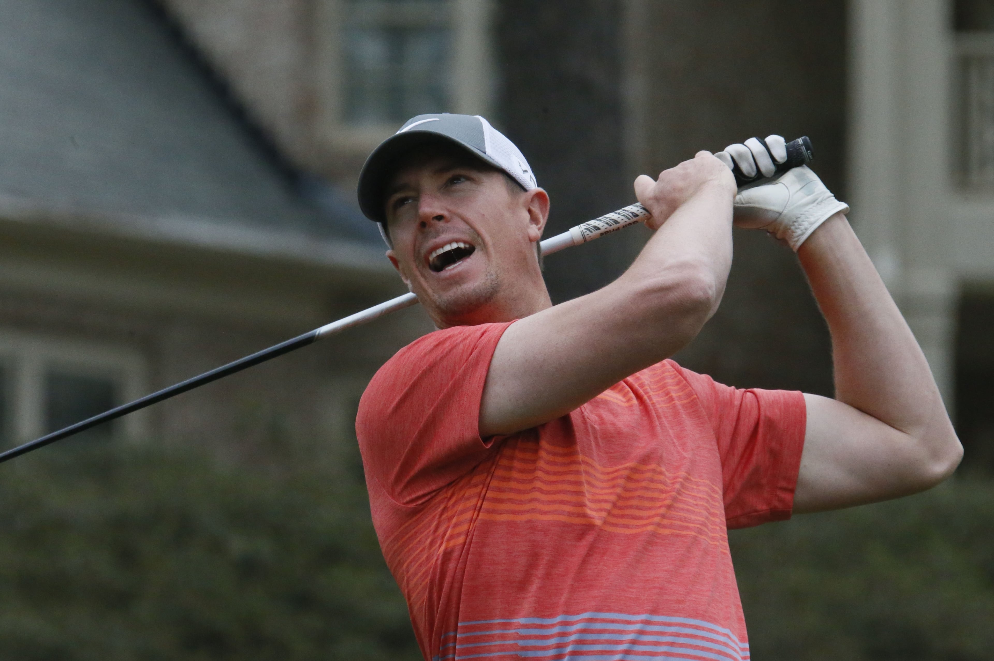 April 14, 2014 - Duluth - Matt Ryan reacts to one of his tee shots. Atlanta Falcons quarterback Matt Ryan and the Aflac Cancer and Blood Disorders Center of Children’s Healthcare of Atlanta teamed up for the fourth annual Matt Ryan Celebrity-Am Classic. The tournament raises funds for the Aflac Cancer Center and the Matt Ryan Foundation. The 2014 Matt Ryan Celebrity - Am was held at TPC Sugarloaf ahead of the Greater Gwinnett Championship, the Champions Tour event at Sugarloaf to be held later this week. BOB ANDRES / BANDRES@AJC.COM