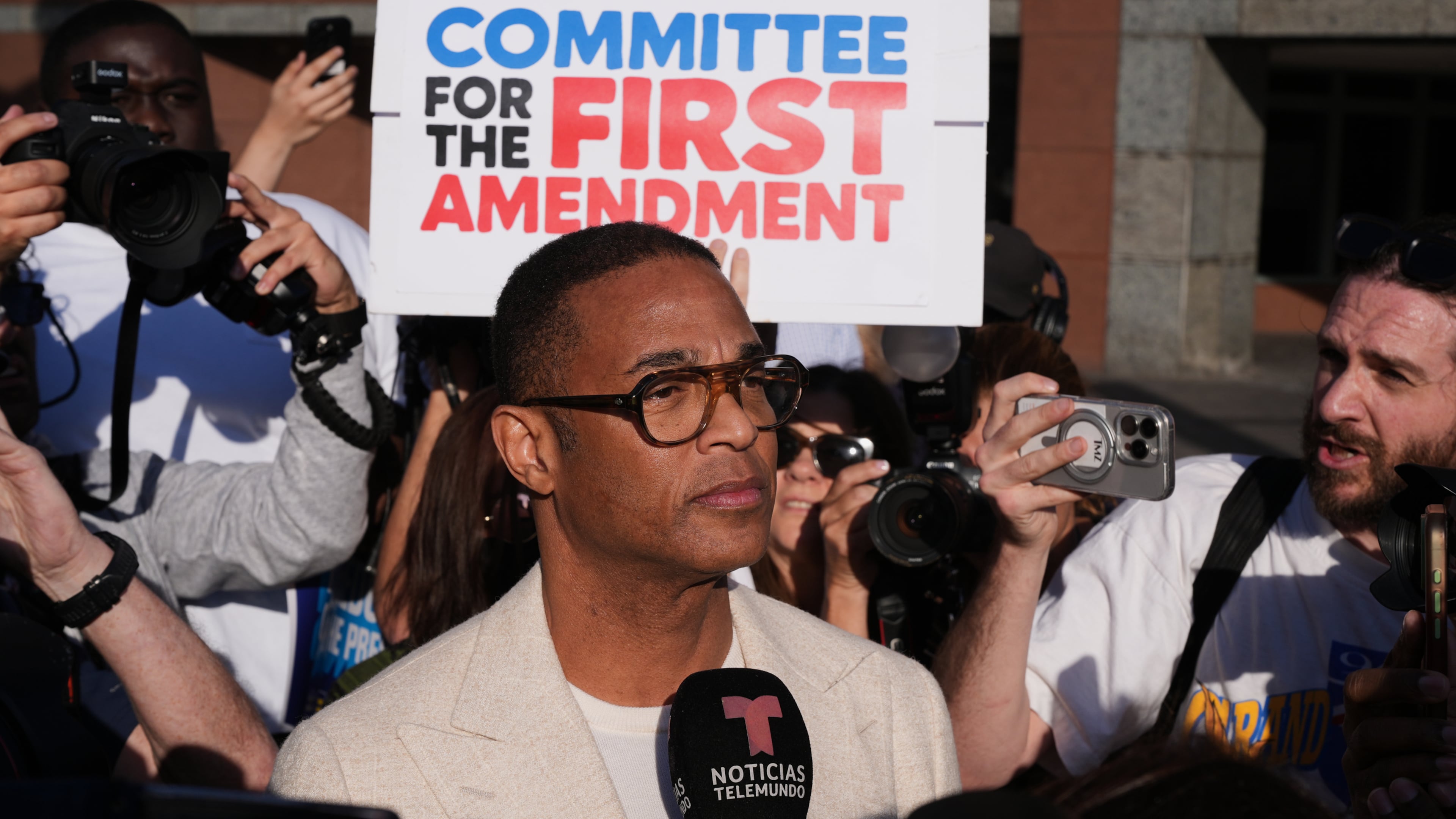 Journalist Don Lemon, talks to the media after a hearing at the Edward R. Roybal Federal Building in Los Angeles on Friday, Jan. 30, 2026. (AP Photo/Damian Dovarganes)