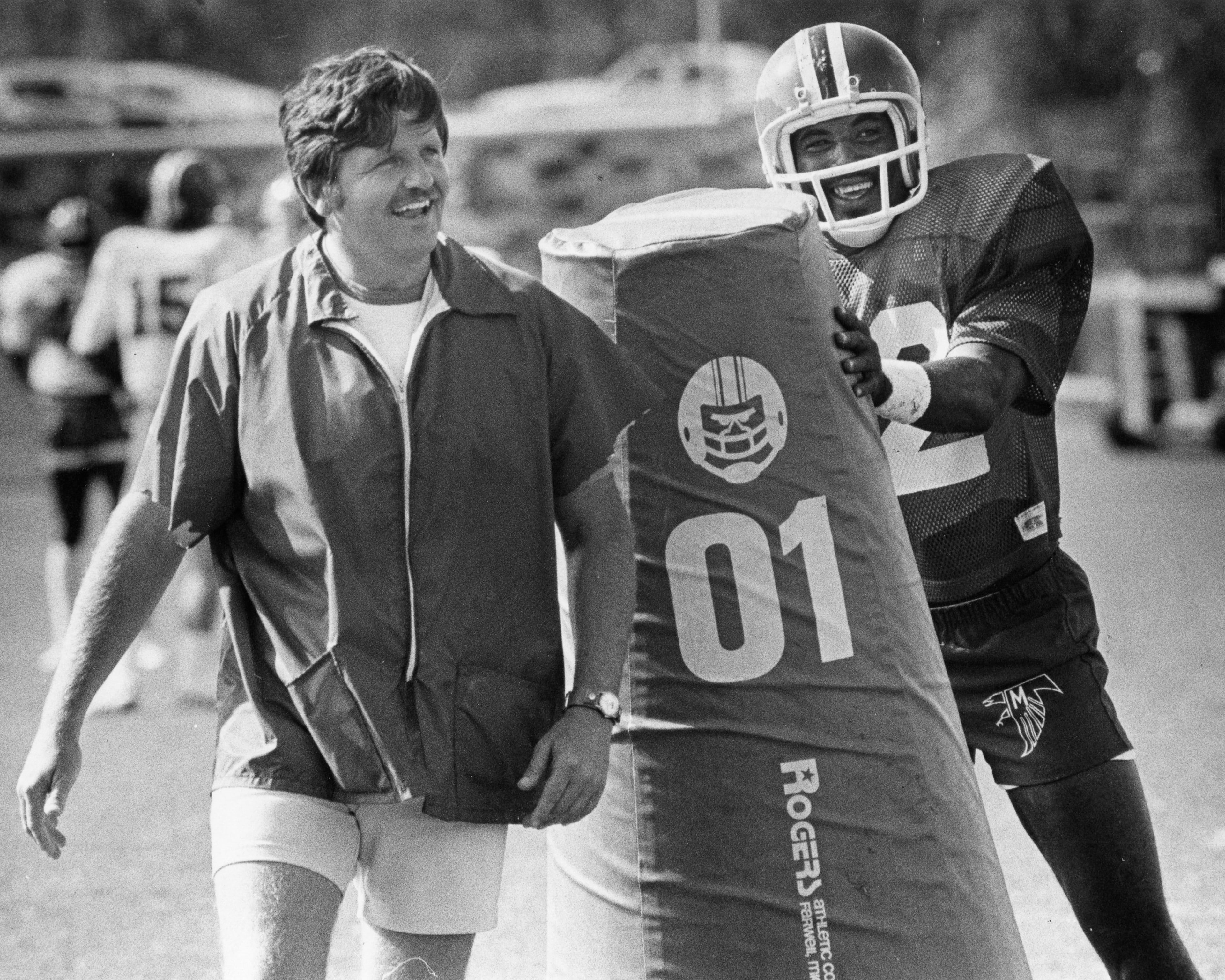 Glanville works with Falcons defensive backs in 1979. AJC file photo