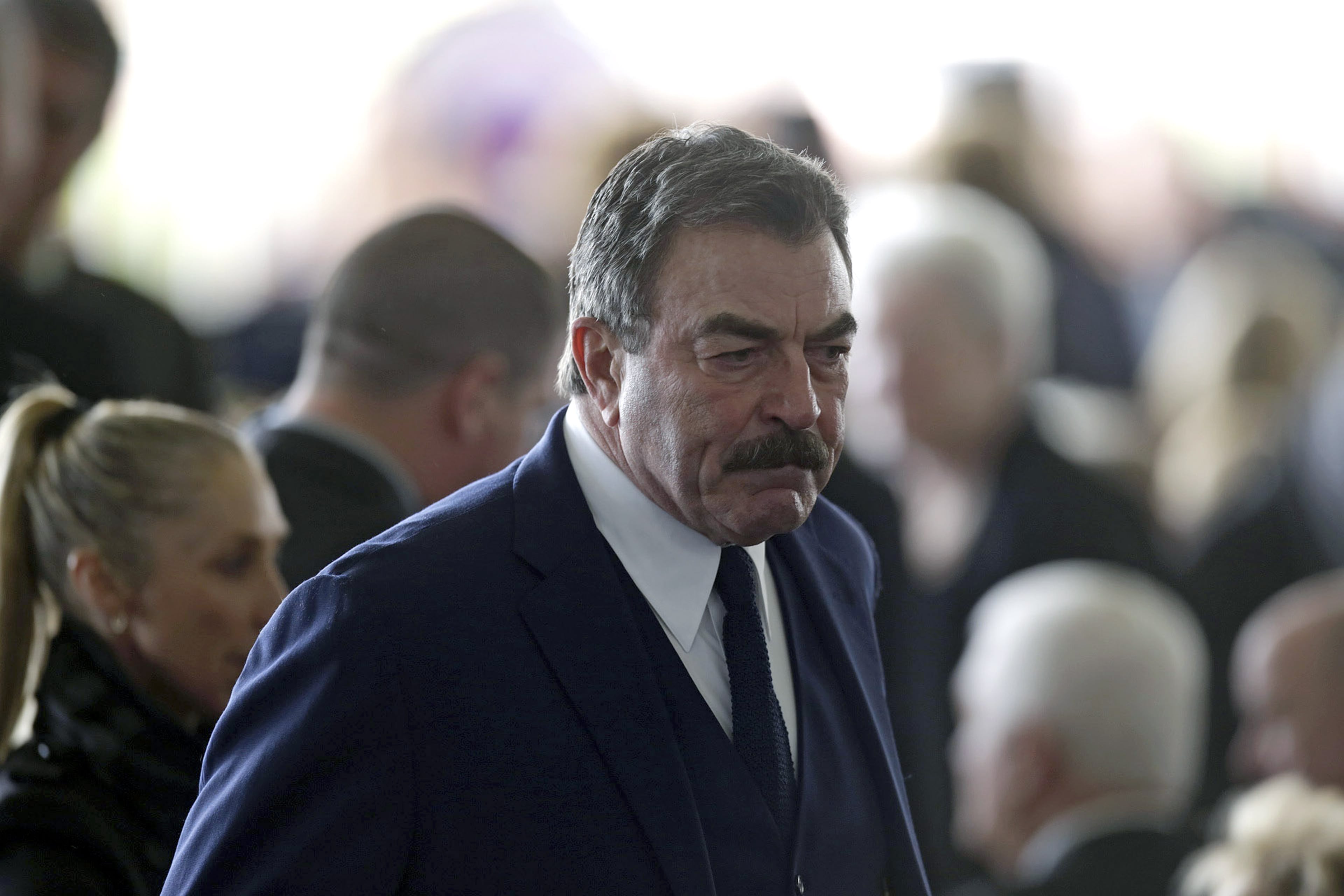 Actor Tom Selleck arrives for funeral services being held for former first lady Nancy Reagan at the Ronald Reagan Presidential Library March 11, 2016 in Simi Valley. Mrs Reagan will be buried next to her husband on the property. (Photo by Irfan Khan-Pool/Getty Images)