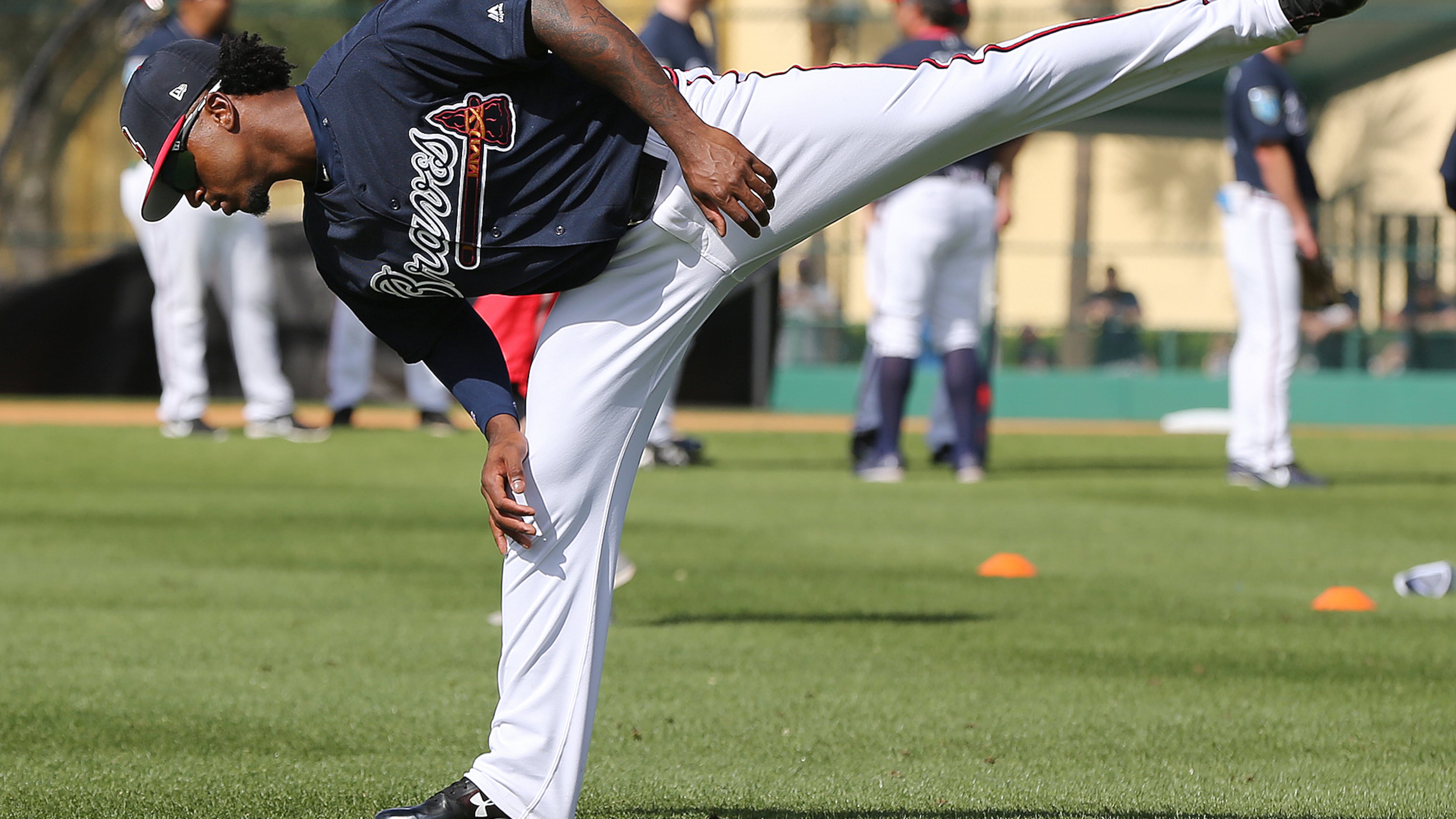 Ozzie Albies gets loose to begin his day of practice Tuesday.