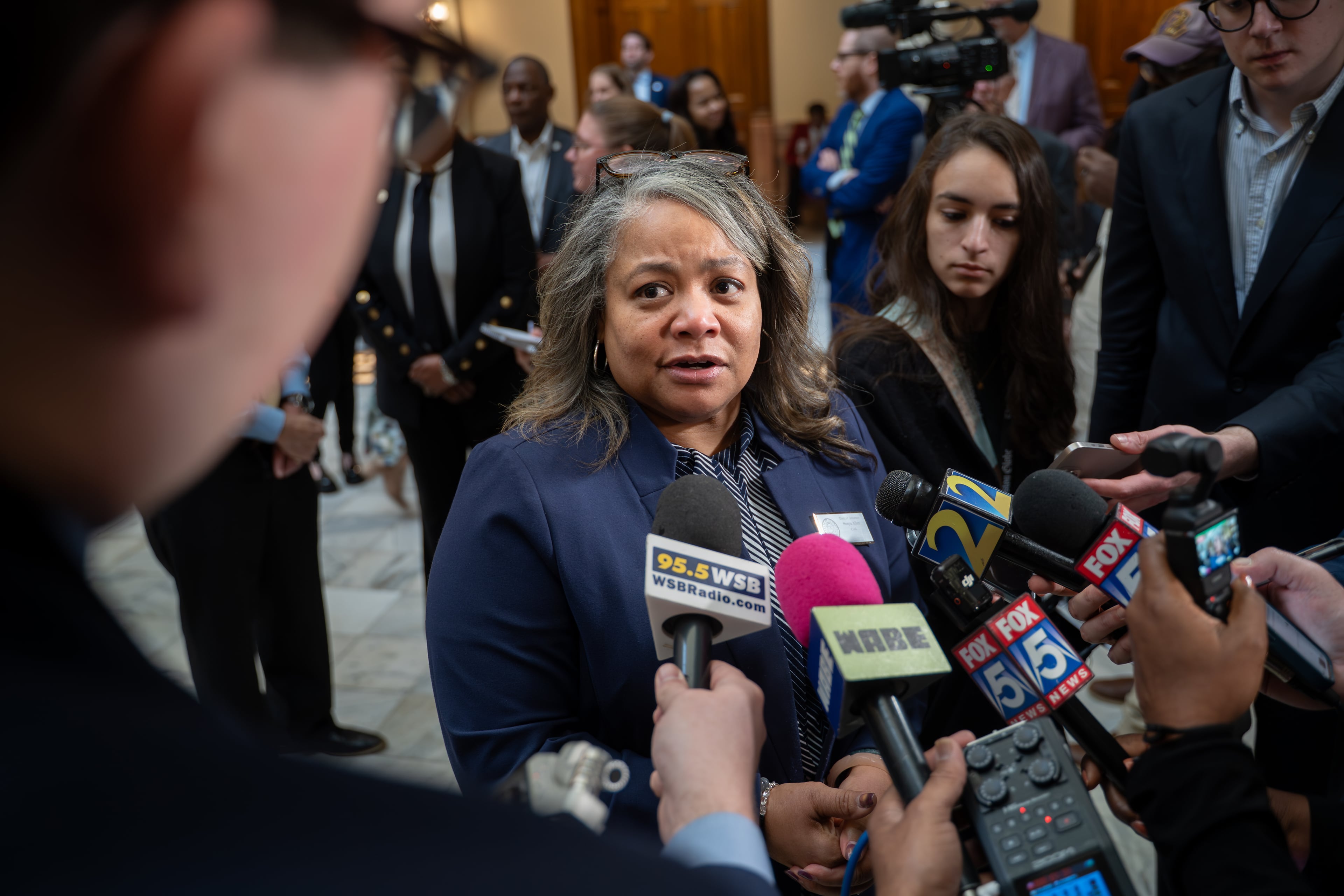 Cobb County District Attorney Sonya Allen was part of a joint news conference of local leaders voicing opposition to House Bill 369 on Tuesday. (Ben Hendren for the AJC)
