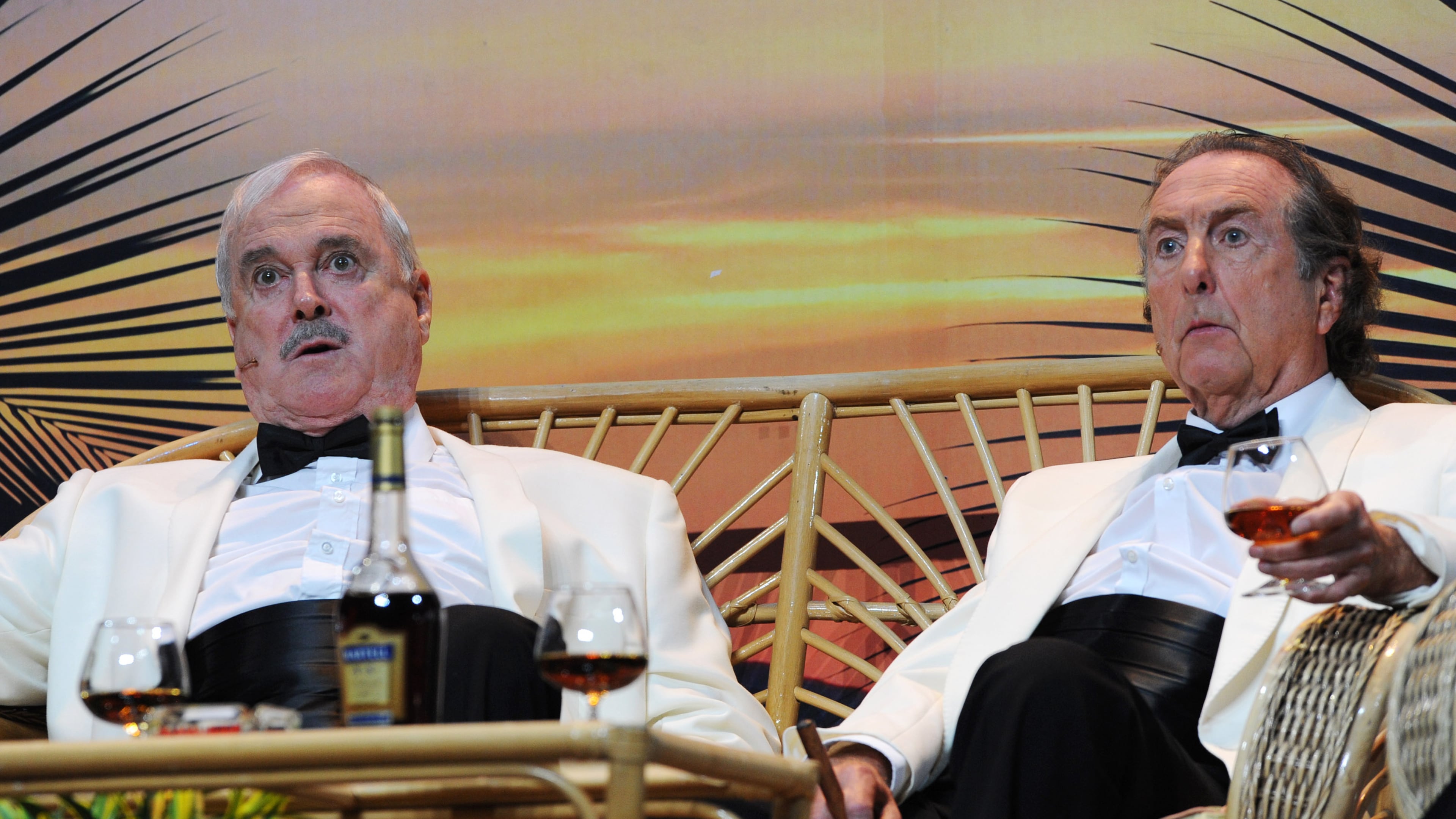 LONDON, ENGLAND - JULY 20: (EXCLUSIVE COVERAGE) John Cleese and Eric Idle perform on the closing night of 'Monty Python Live (Mostly)' at The O2 Arena on July 20, 2014 in London, England. (Photo by Dave J Hogan/Getty Images)