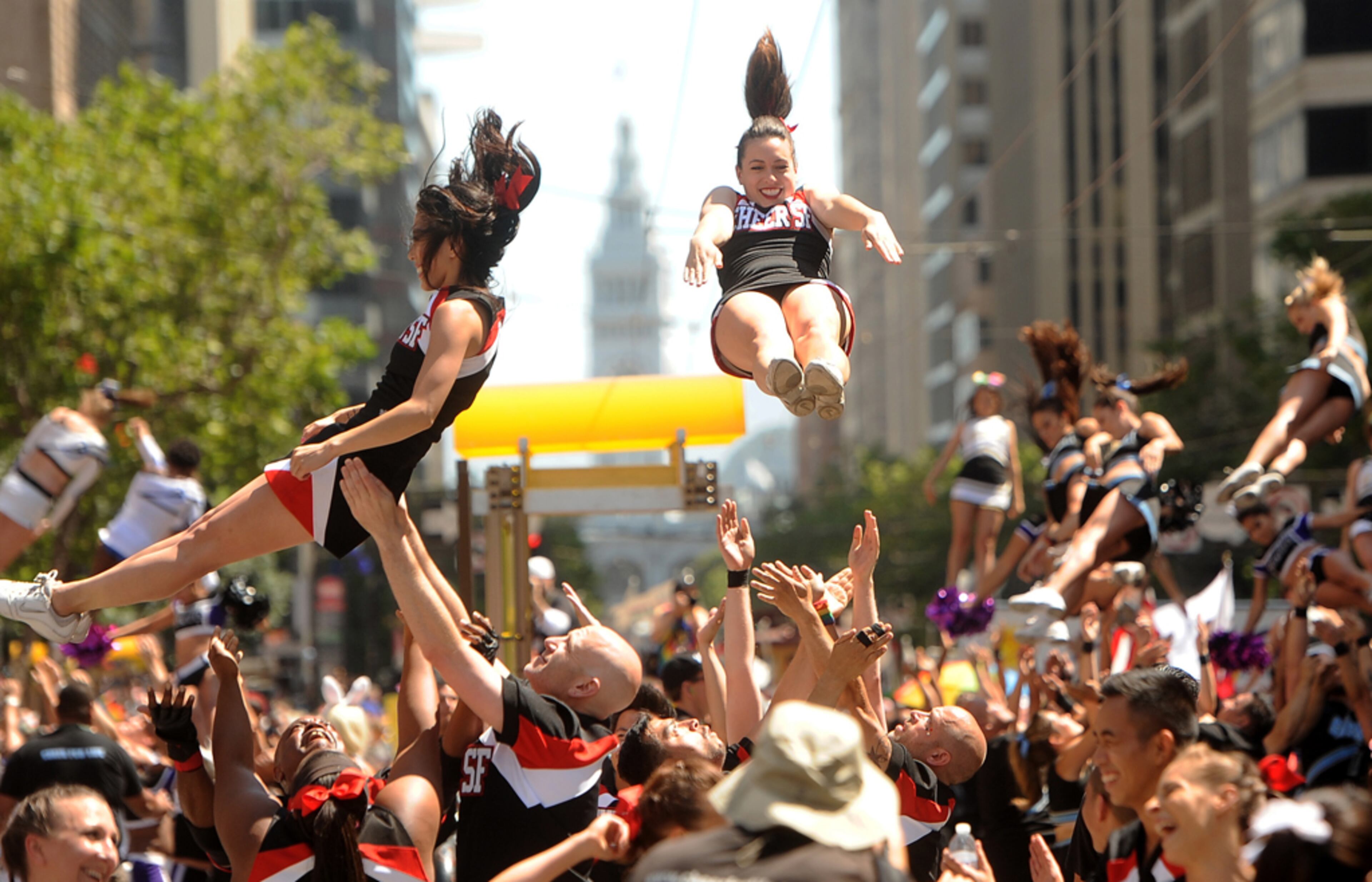 Members of Cheer SF perform during San Francisco's 43rd annual Gay Pride parade on Sunday, June 30, 2013. (AP Photo/Noah Berger)