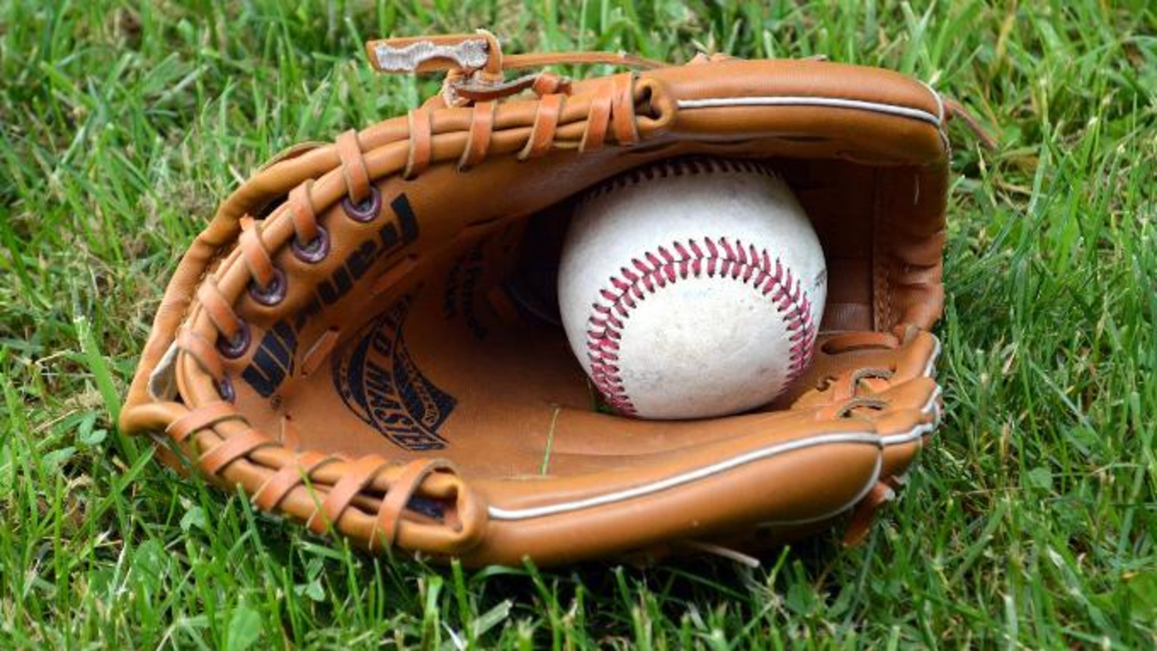 Stock photo of a baseball glove and ball.