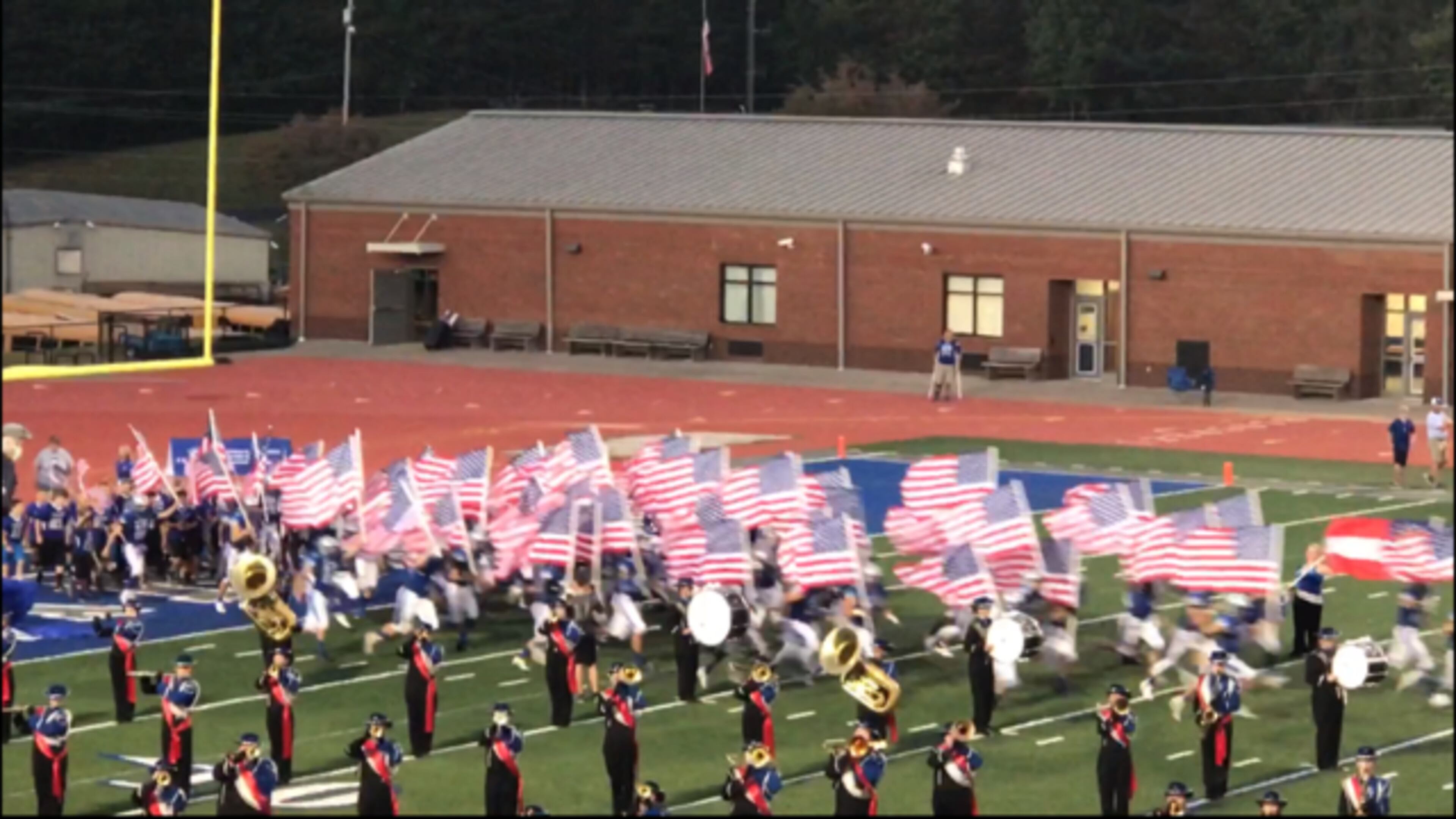 Fannin County’s football team ran onto the field carrying American flags Friday night.