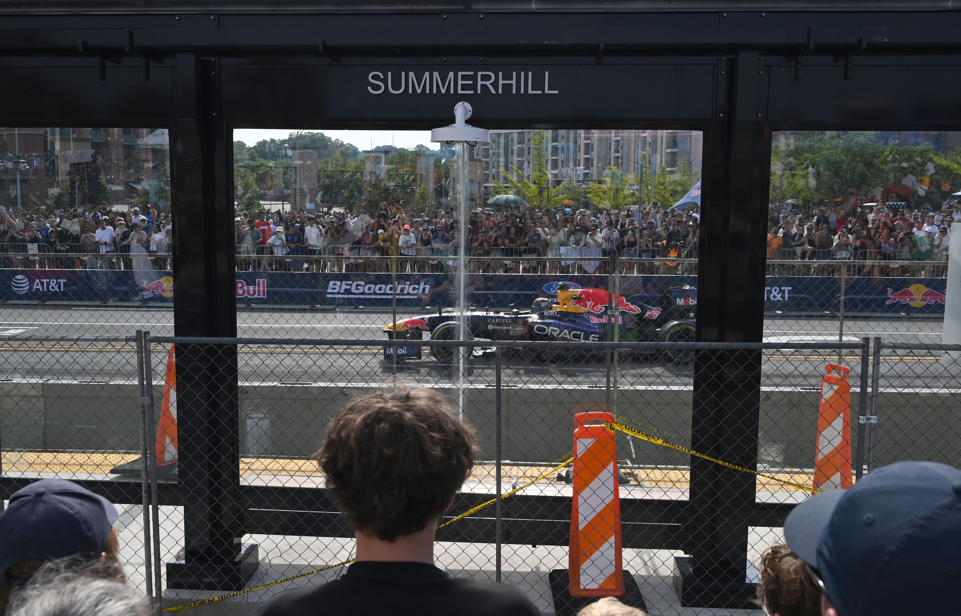 Oracle Red Bull Racing Formula One car takes part in a demonstration run on Hank Aaron Drive during the Red Bull Showrun Atlanta Presented by Ford Racing on Saturday, Aug. 1, 2026, in Atlanta. Atlanta city officials this week approved permits for the Red Bull Showrun that will allow the live motorsports demonstration event to go on as advertised along a roughly half-mile stretch of Hank Aaron Drive — a backup location after earlier plans to hold the event near Piedmont Park ran into opposition from Midtown residents. (Hyosub Shin/AJC)