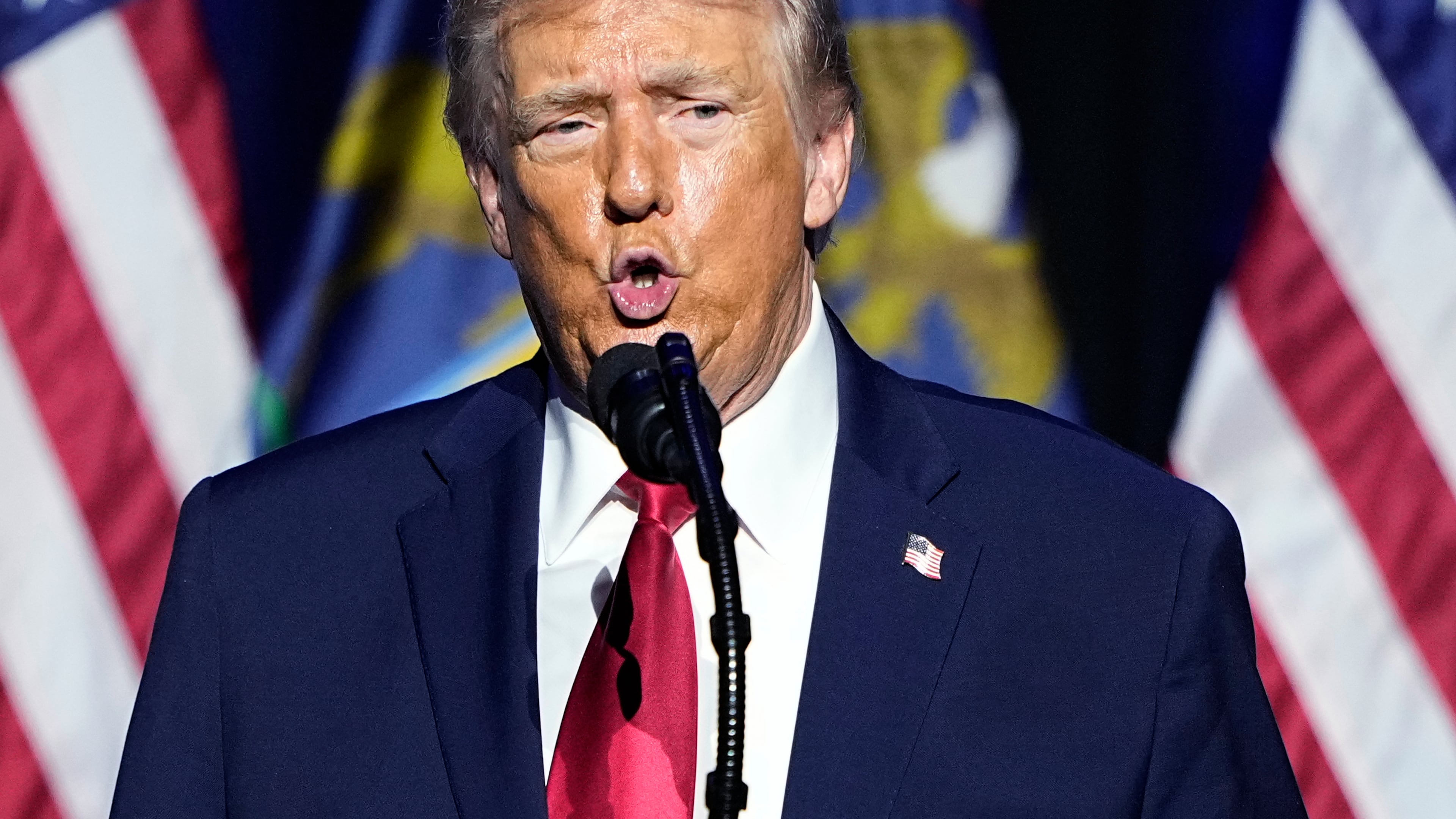 President Donald Trump speaks at the Detroit Economic Club, Tuesday, Jan. 13, 2026 in Detroit. (AP Photo/Ryan Sun)