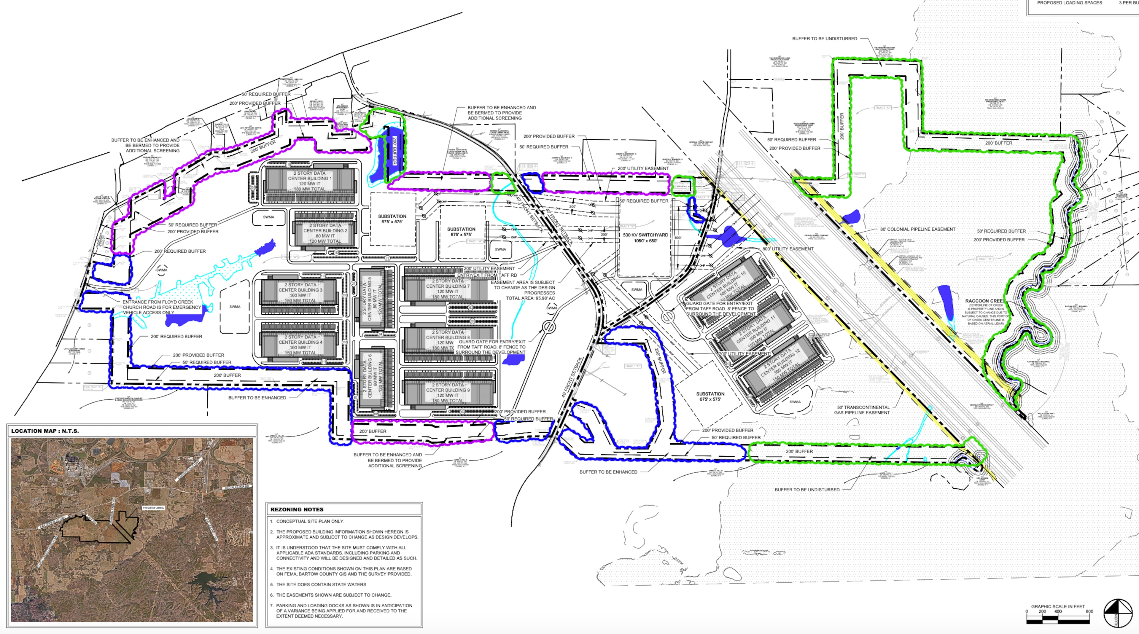 This is a site map of Project Bunkhouse, a $19 billion data center proposal in Bartow County. (Courtesy of Bartow County)