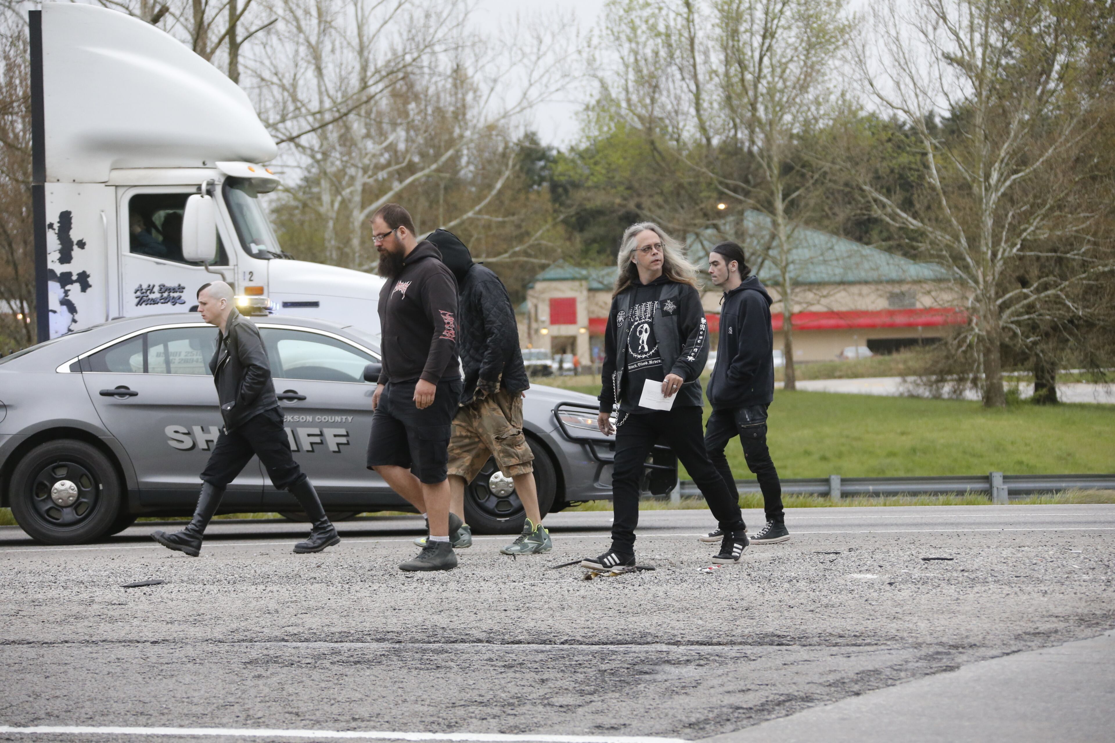 Three people died Monday when a van carrying members of two heavy metal bands wrecked in northeast Georgia, authorities said. The wreck happened about 7 a.m. on I-85 southbound near Maysville Road in Jackson County, about 65 miles northeast of Atlanta.