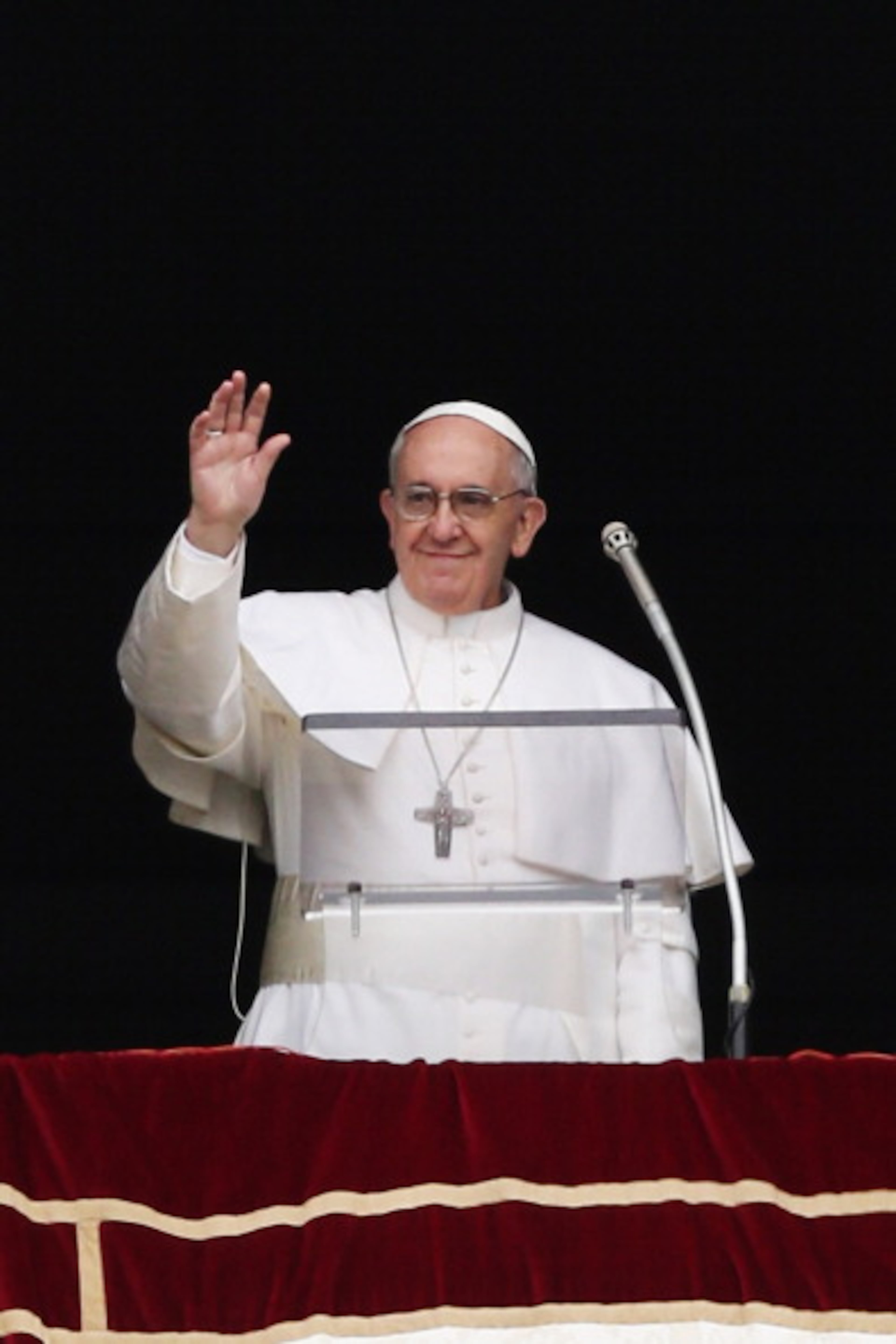 VATICAN CITY, VATICAN - MARCH 17: Pope Francis gives his first Angelus Blessing to the faithful from the window of his private residence on March 17, 2013 in Vatican City, Vatican. The Vatican is preparing for the inauguration of Pope Francis on March 19, 2013 in St Peter's Square. (Photo by Dan Kitwood/Getty Images)