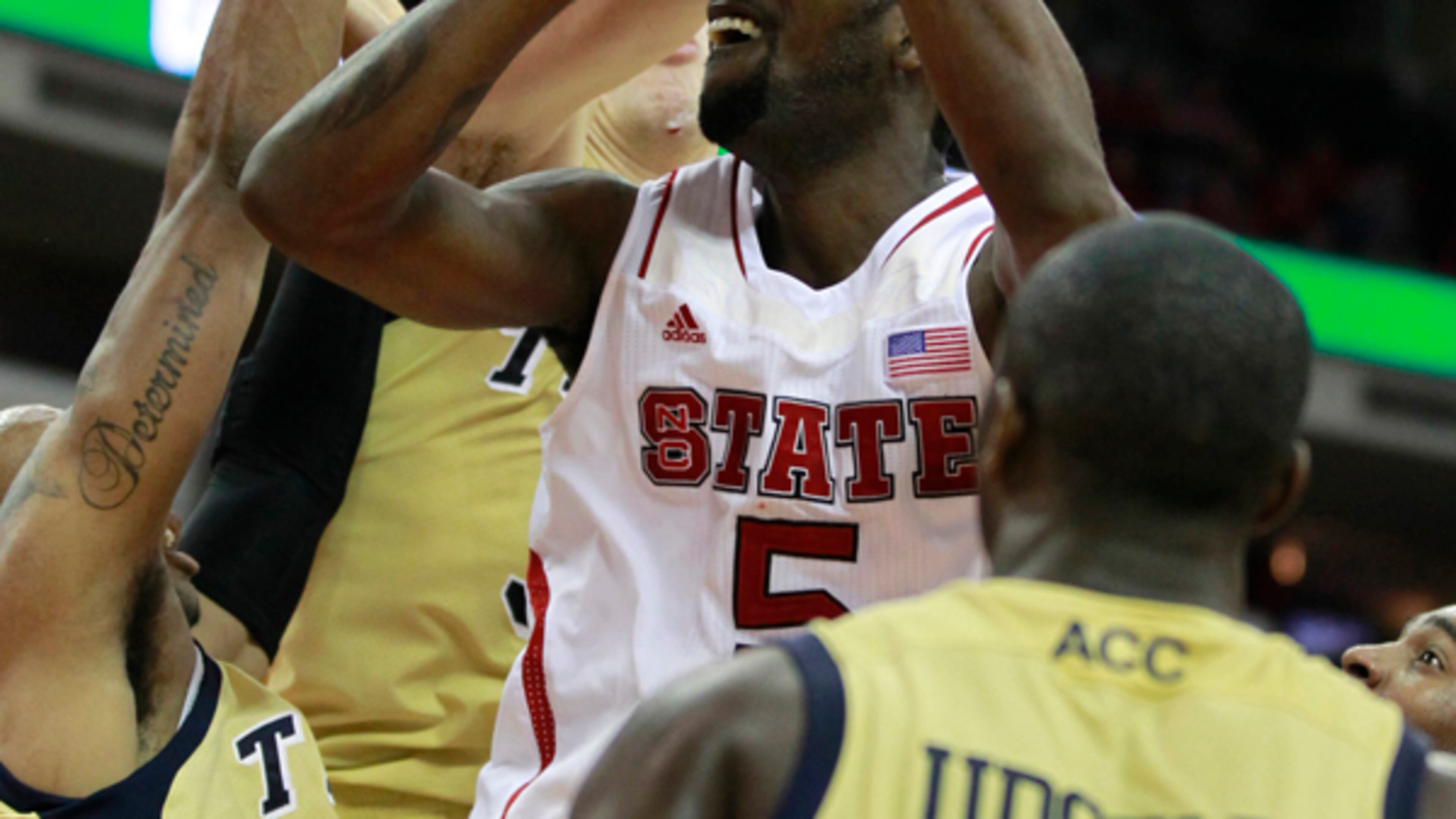 N.C. State's C.J. Leslie (5) shoots against Georgia Tech during the second half of the Wolfpack's 83-70 victory over Jackets at PNC Arena on Wednesday, January 9, 2013, in Raleigh, North Carolina. (Ethan Hyman/Raleigh News & Observer/MCT)