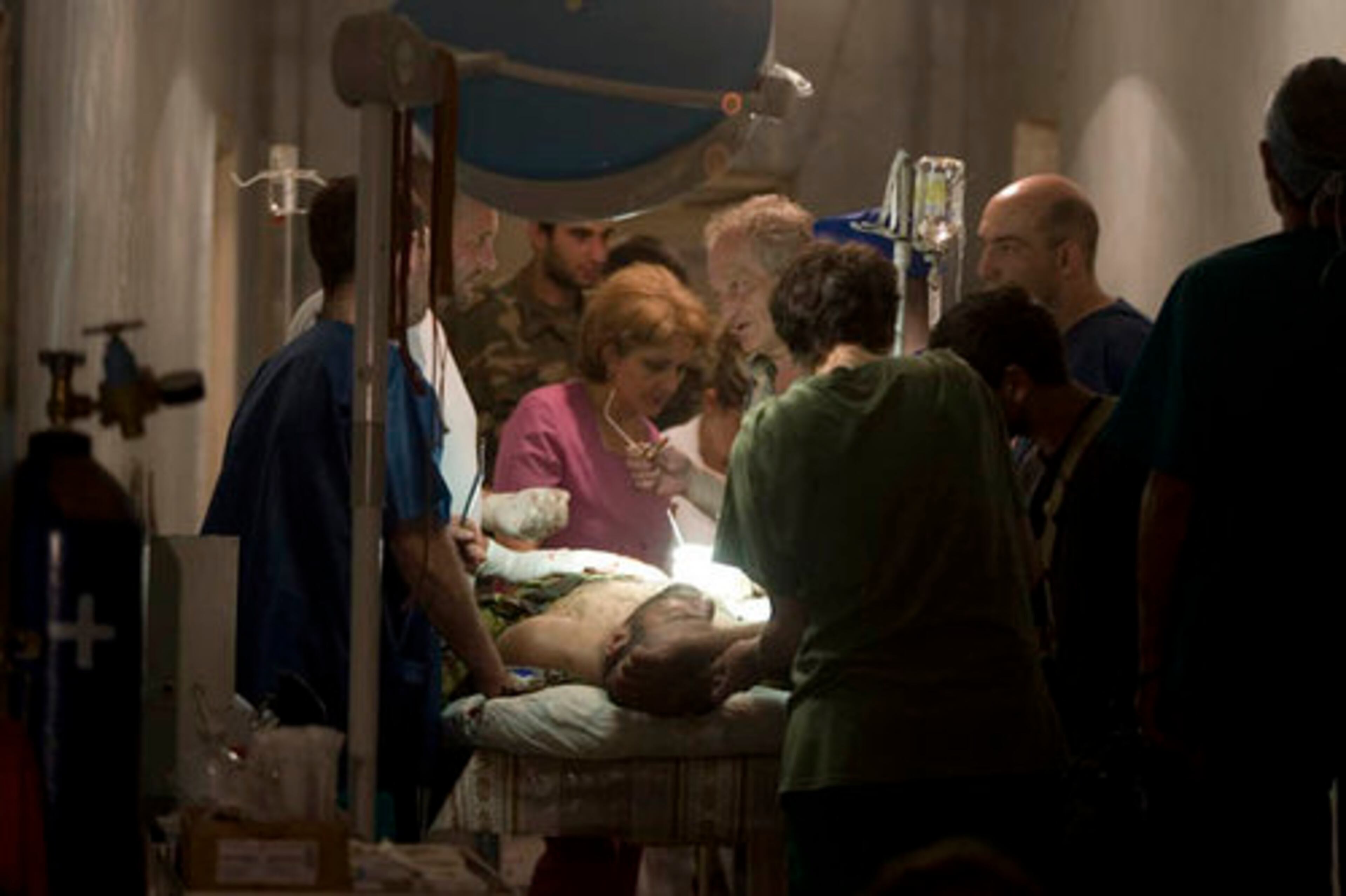 An Ossetian soldier undergoes surgery in the basement of a destroyed hospital in Tskhinvali, capital of Georgian breakaway enclave of South Ossetia. More than 2,000 people were reported killed in the conflict.