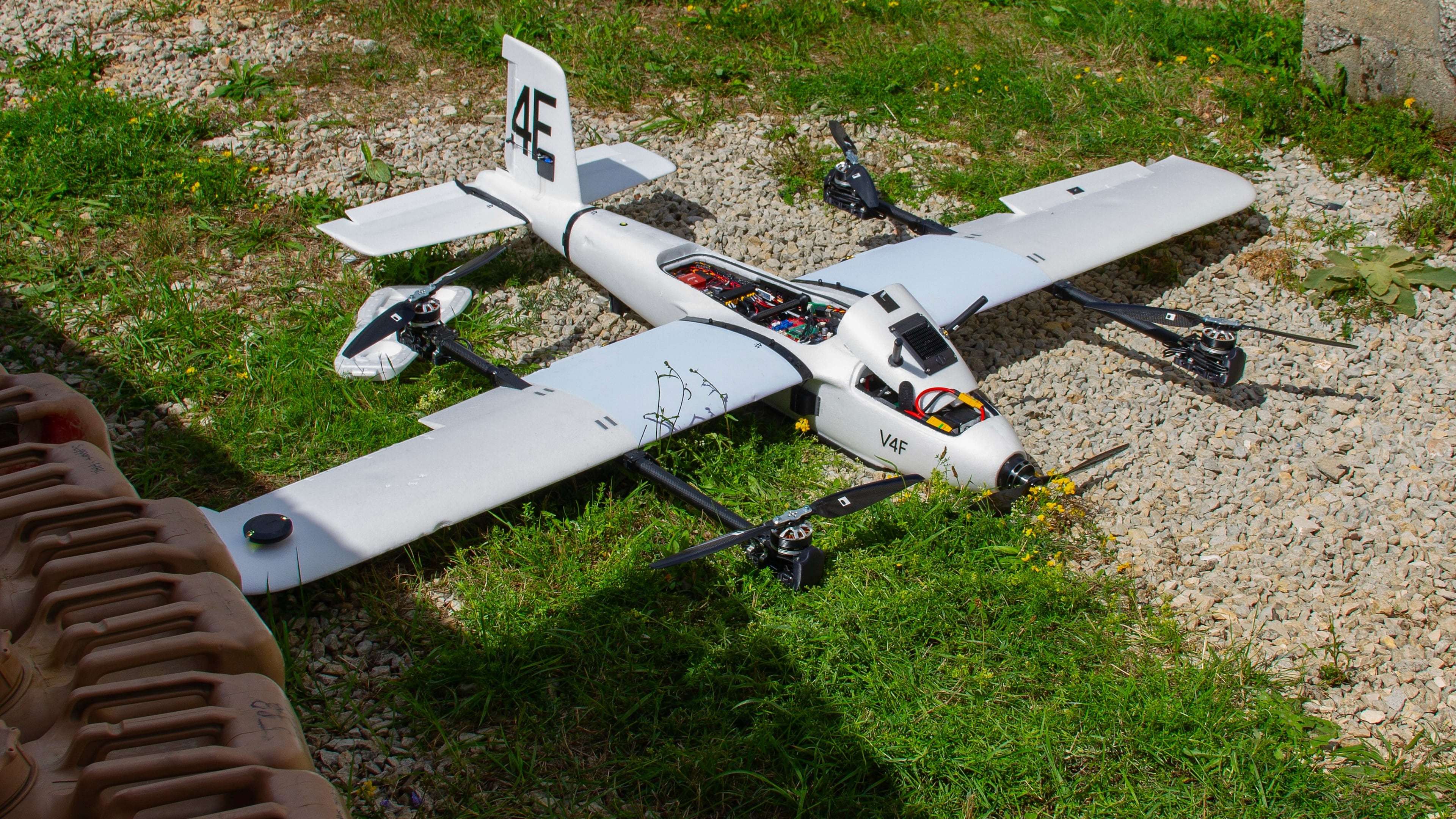 A custom made reconnaissance drone is seen at the Hohenfels training center in Germany during an annual training exercise taking place at the facility in Hohenfels, Germany, Aug. 29, 2026. (AP Photo/Konstantin Toropid)
