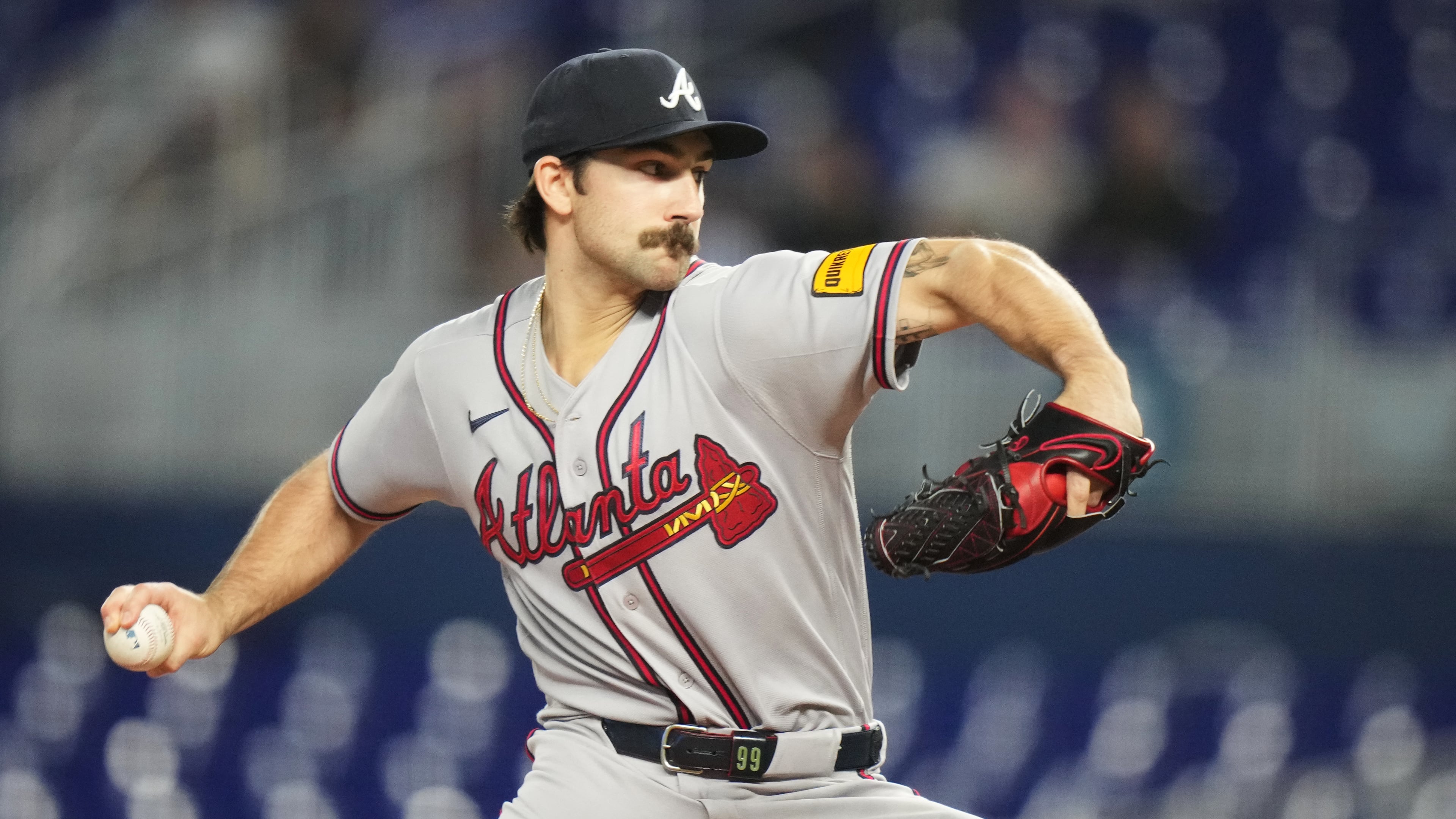 Atlanta Braves starting pitcher Spencer Strider throws during the first inning of a baseball game against the Miami Marlins, Thursday, May 21, 2026, in Miami. (Lynne Sladky/AP)