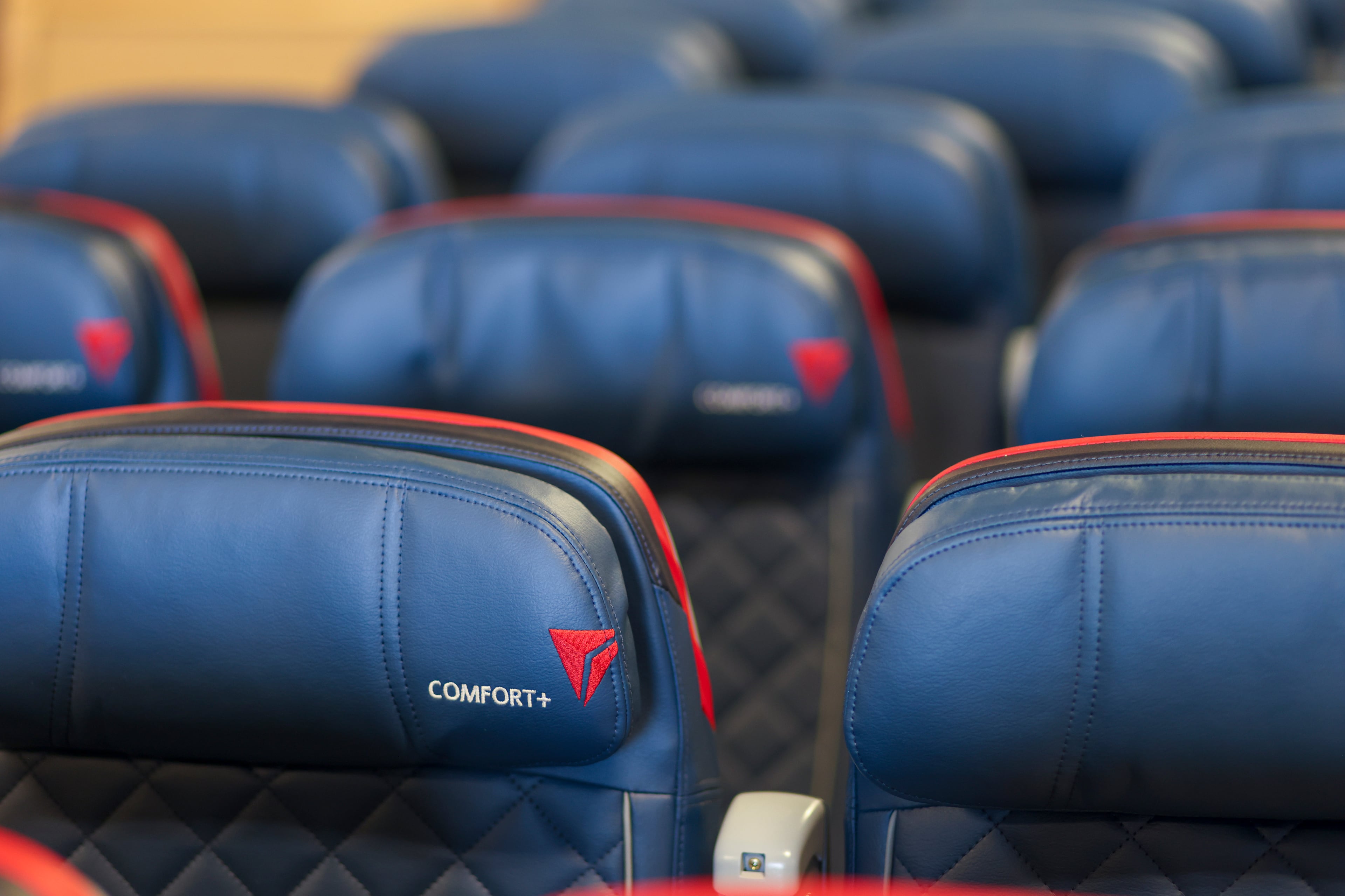 Delta airplane seats are shown for purchase during the Delta Flight Museum Annual Holiday Surplus Sale at the Delta Flight Museum, Friday, December 8, 2023, in Atlanta. While the Flight Museum hosts a sale every month, the December sale has specialty holiday themed items. (Jason Getz / Jason.Getz@ajc.com)