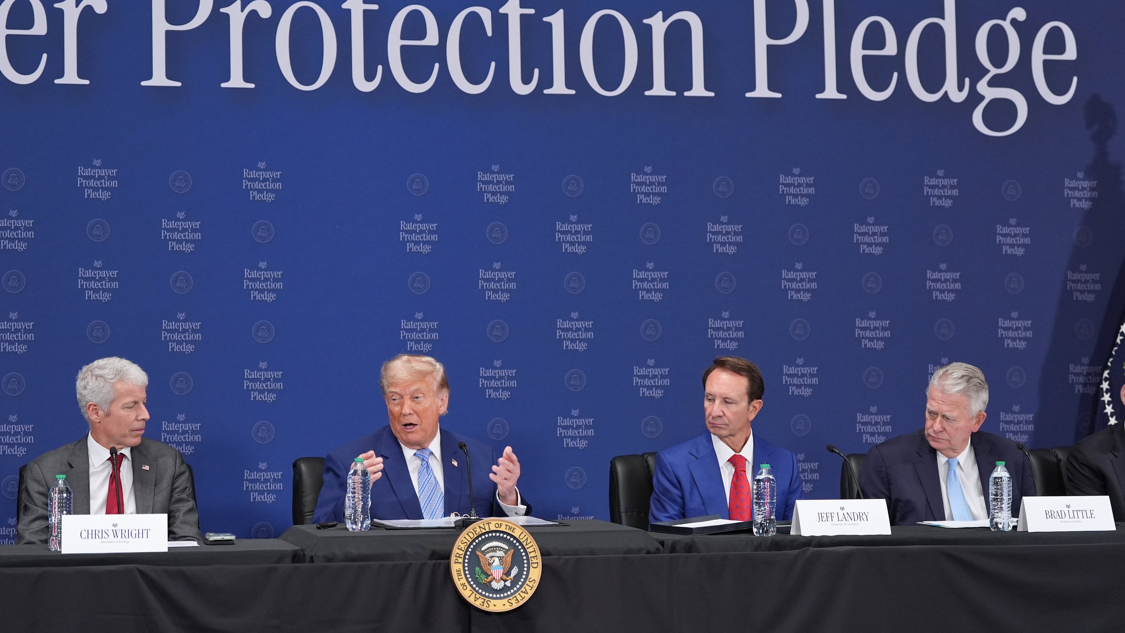 President Donald Trump speaks at the Environmental Protection Agency on Thursday, July 23, 2026, in Washington, as Energy Secretary Chris Wright, Louisiana Gov. Jeff Landry and Idaho Gov. Brad Little listen. (Alex Brandon/AP)