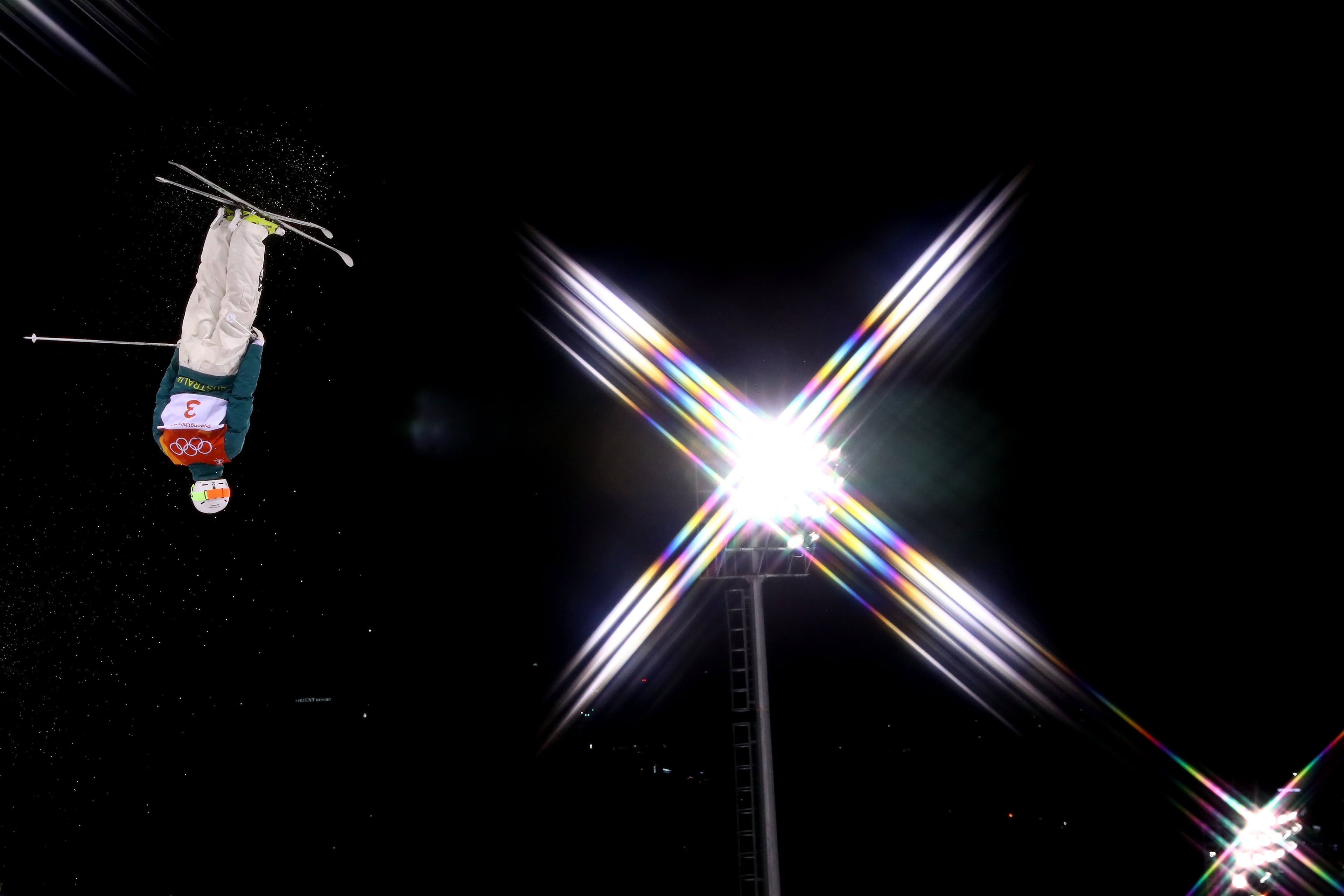 PYEONGCHANG-GUN, SOUTH KOREA - FEBRUARY 12: (EDITORS NOTE: A special effects camera filter was used for this image.) Matt Graham of Australia warms up ahead of the Freestyle Skiing Men's Moguls Final on day three of the PyeongChang 2018 Winter Olympic Games at Phoenix Snow Park on February 12, 2018 in Pyeongchang-gun, South Korea. (Photo by Cameron Spencer/Getty Images)