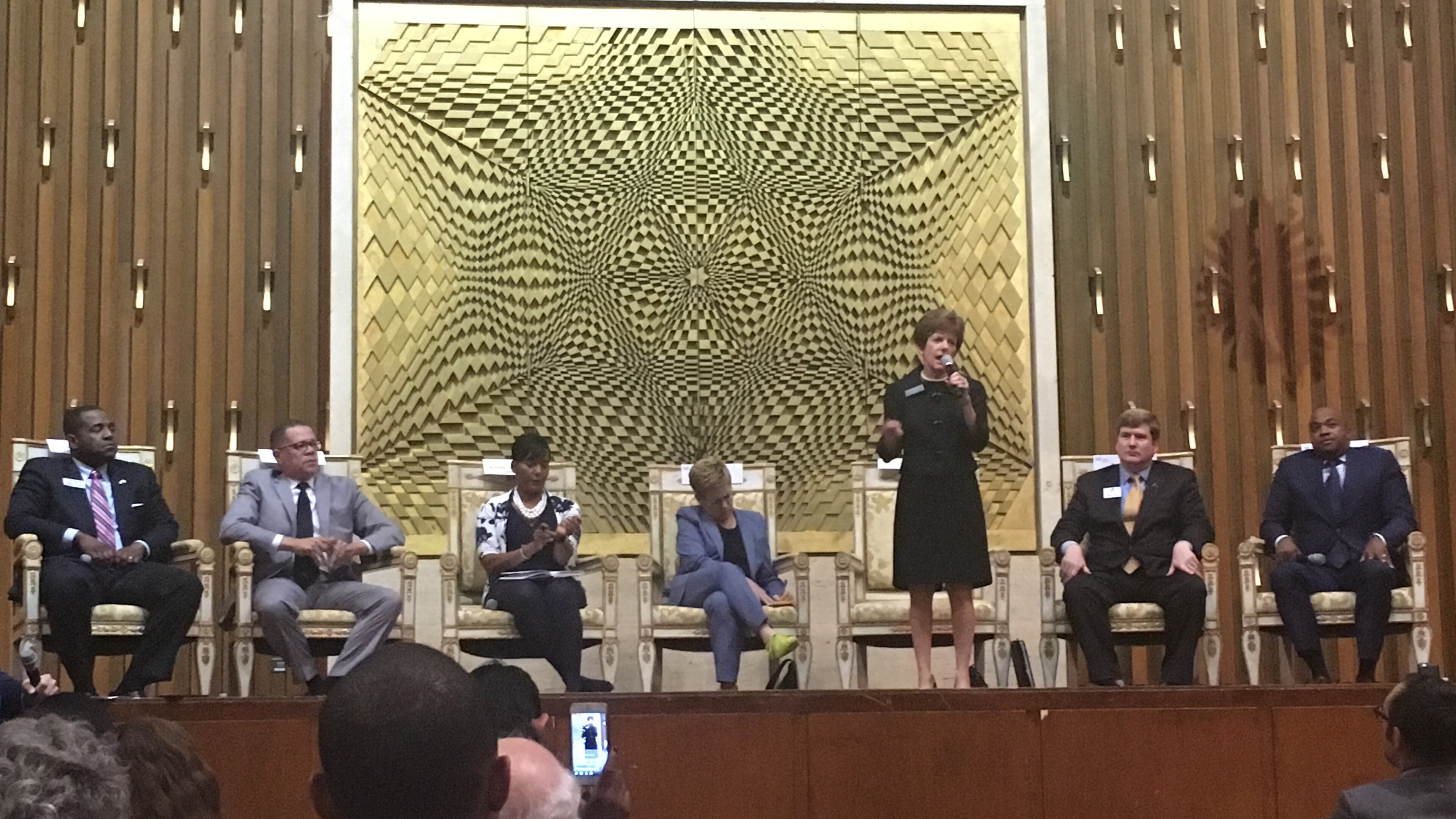 Seven of the leading candidates for Atlanta mayor at a forum on social justice at Ahavath Achim Synagogue.