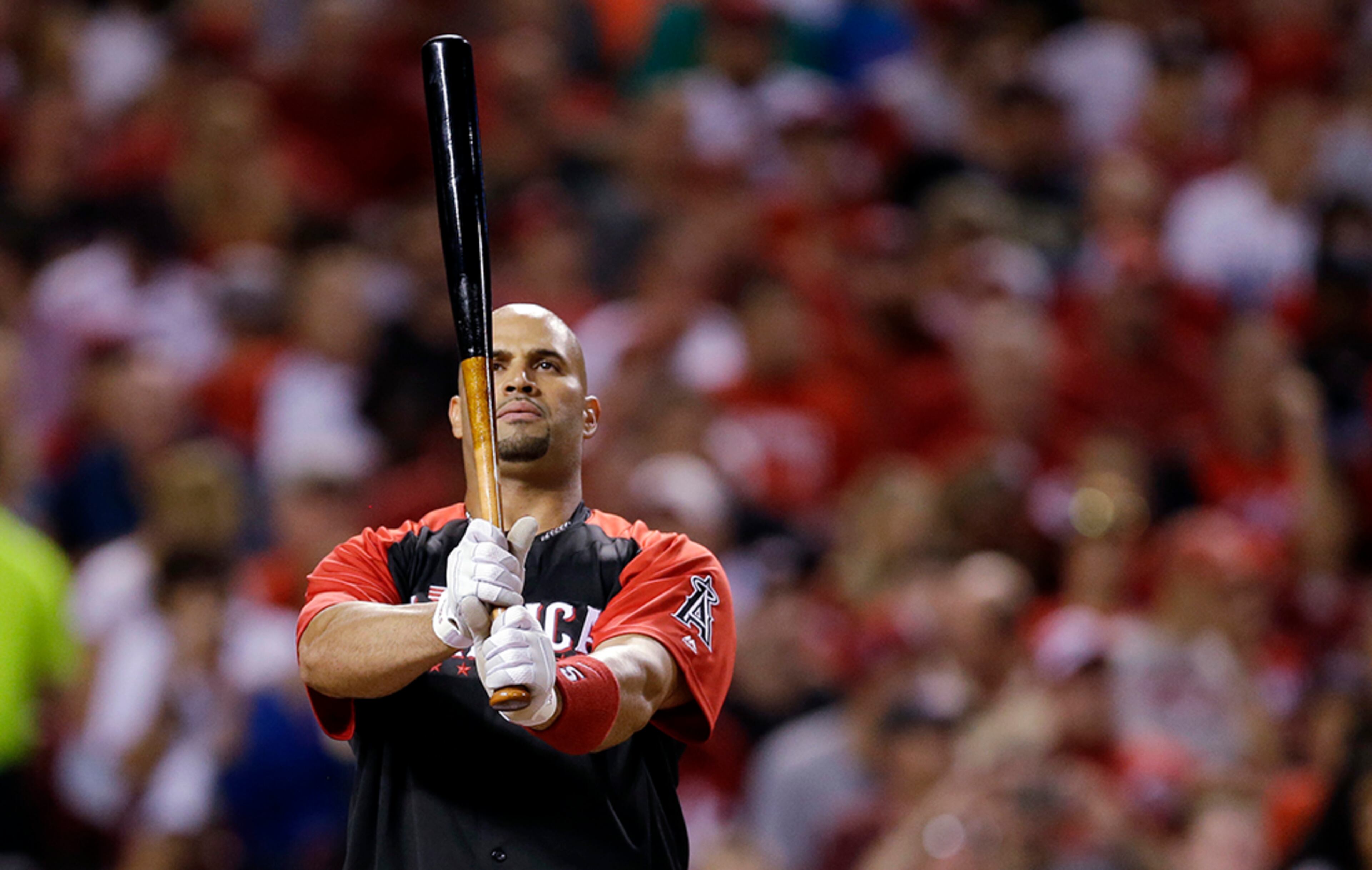 American League's Albert Pujols, of the Los Angeles Angels, waits to hit during the semifinals round of the All-Star Home Run Derby, Monday, July 13, 2015, in Cincinnati. The 35-year-old Pujols only managed only four homers in the semifinal round.