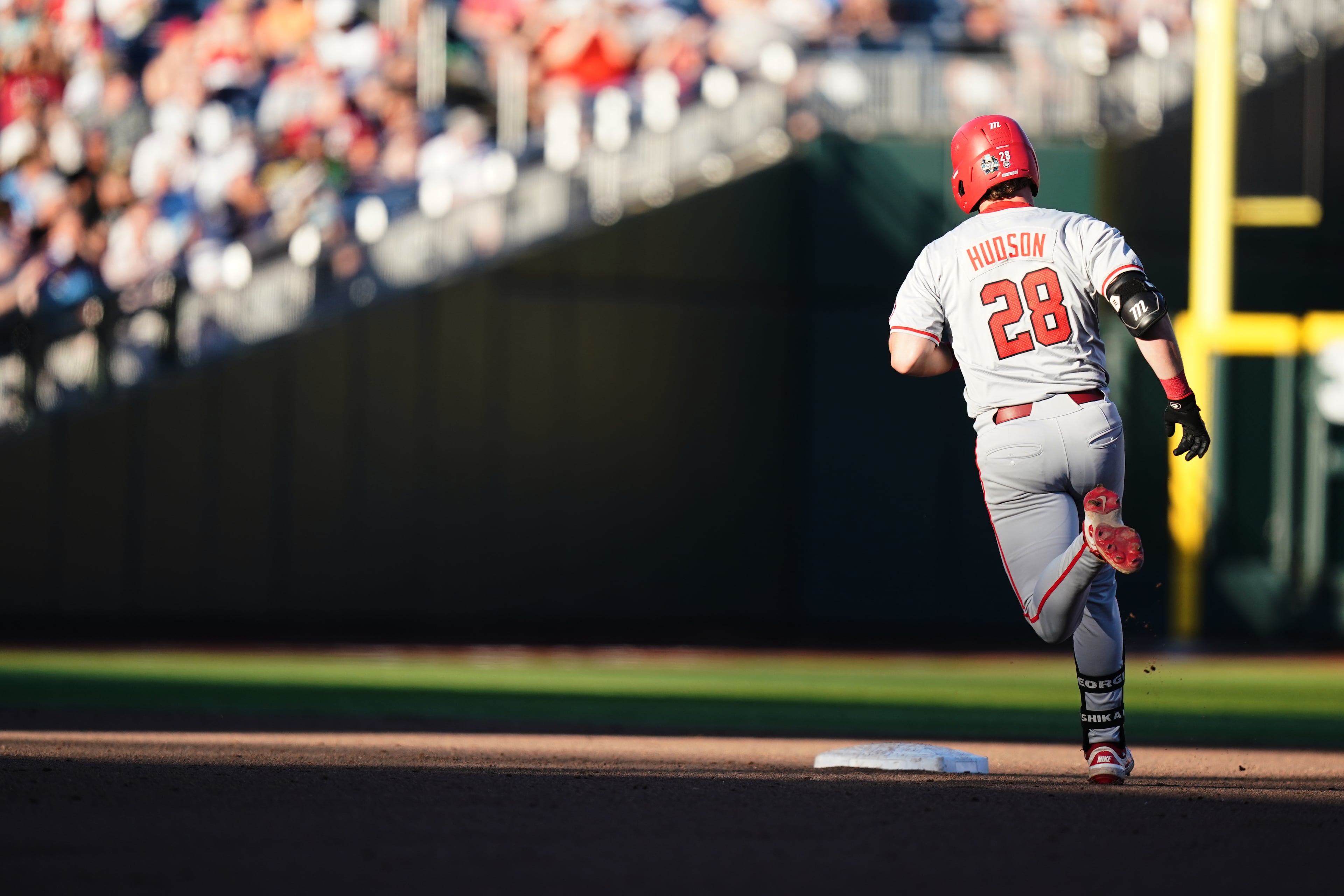 Georgia catcher Brennan Hudson rounds the bases after hitting a homer during a College World Series game against Oklahoma on Monday, June 15, 2026, in Omaha, Neb. (Vera Nieuwenhuis/AP)