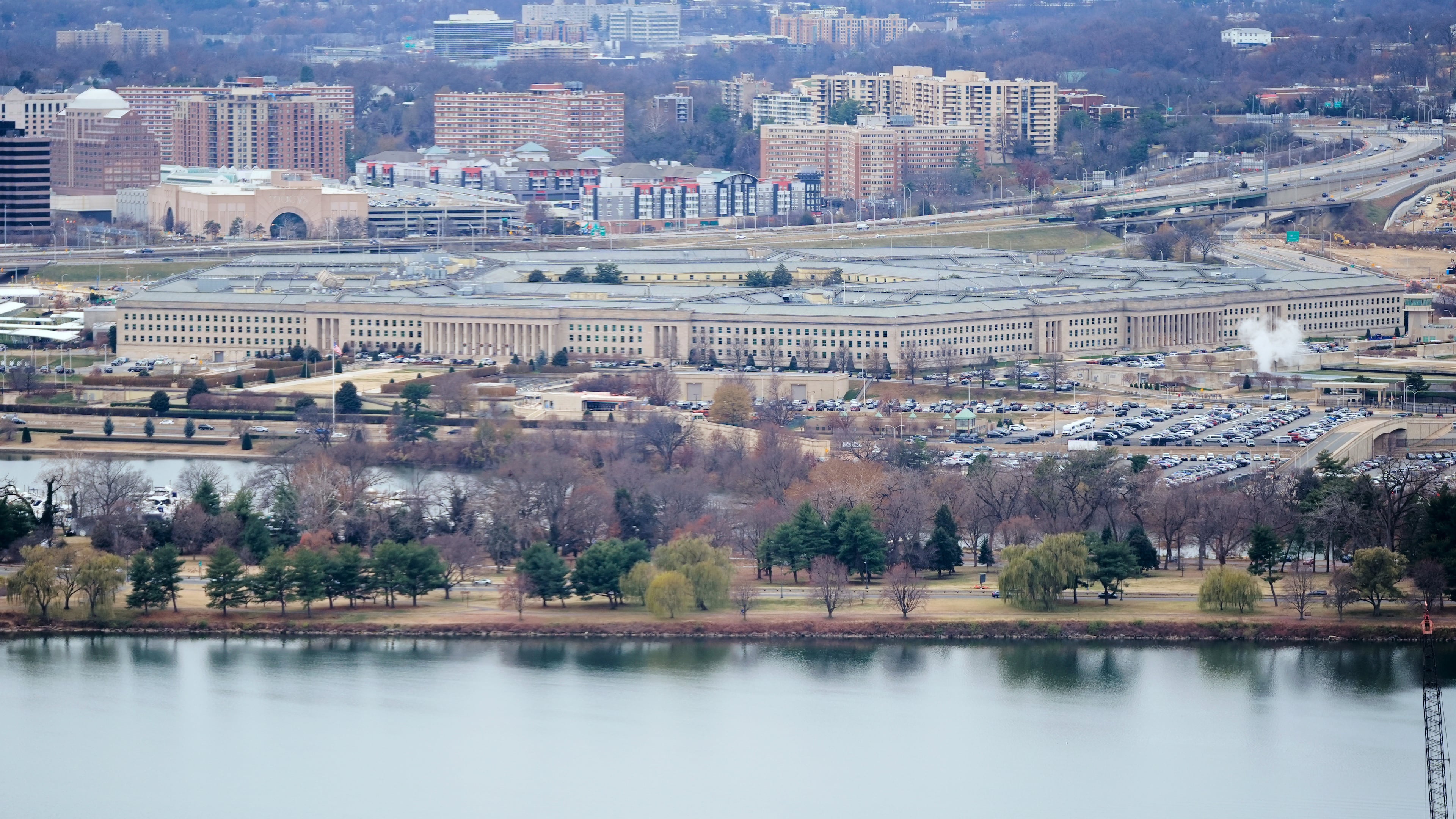 FILE - The Pentagon and the Potomac River in Washington, as seen from the Washington Monument, Dec., 9, 2025. (AP Photo/Pablo Martinez Monsivais, File)