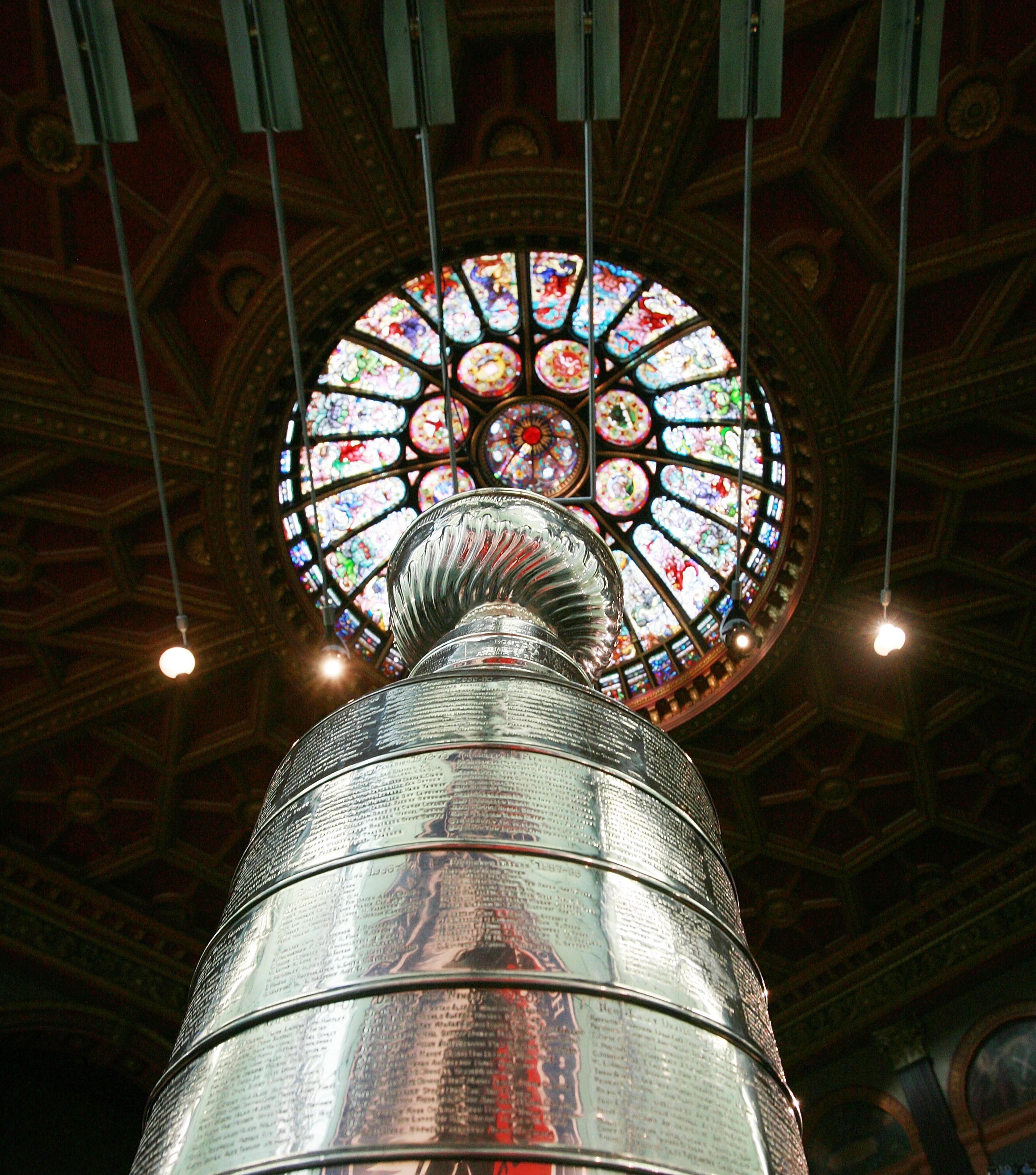 In this November 2009 file photo, the Stanley Cup on display in the Great Hall at the Hockey Hall of Fame in Toronto.