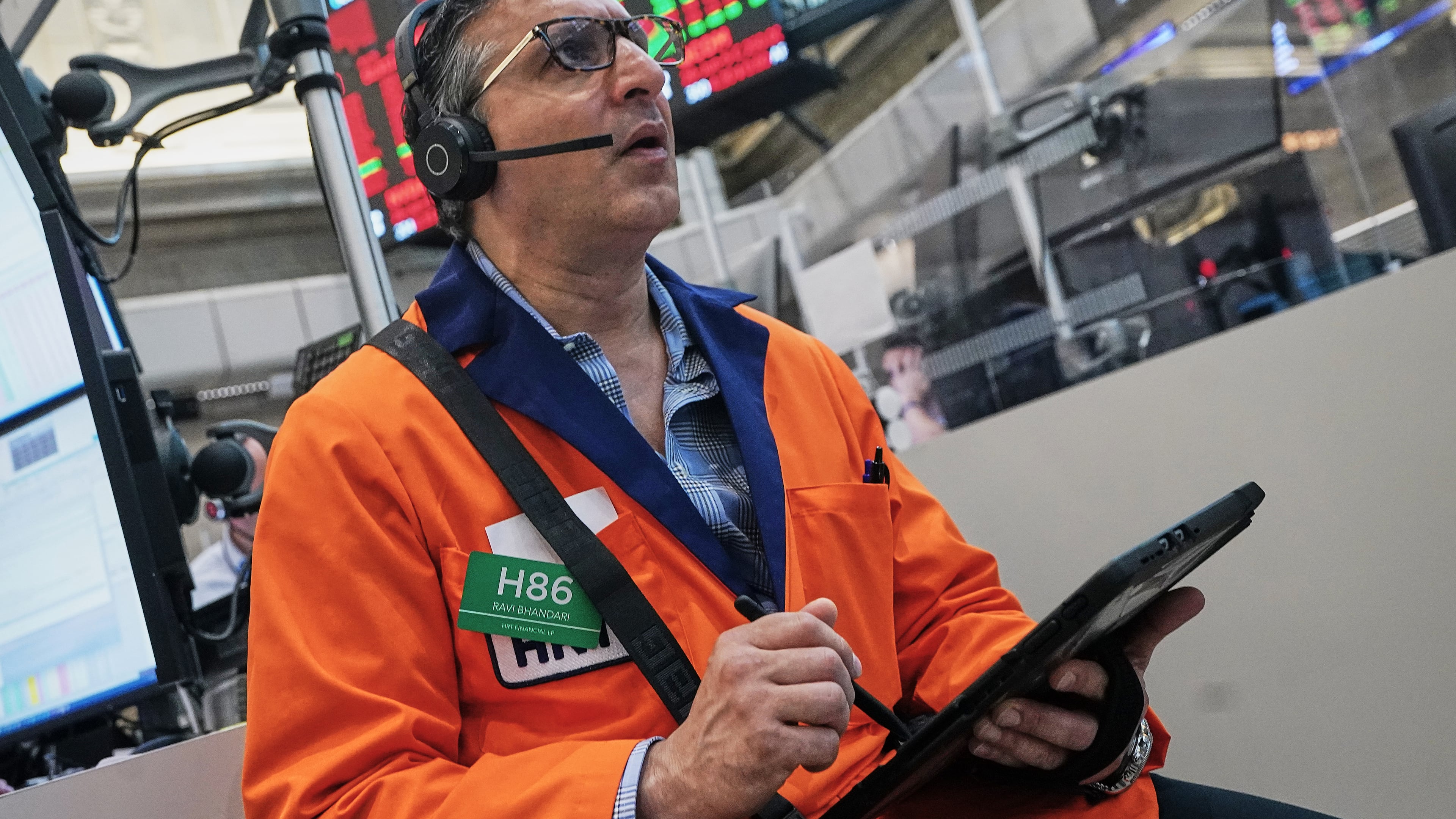 Options trader Ravi Bhandari works on the floor of the New York Stock Exchange, Wednesday, June 3, 2026. (AP Photo/Richard Drew)
