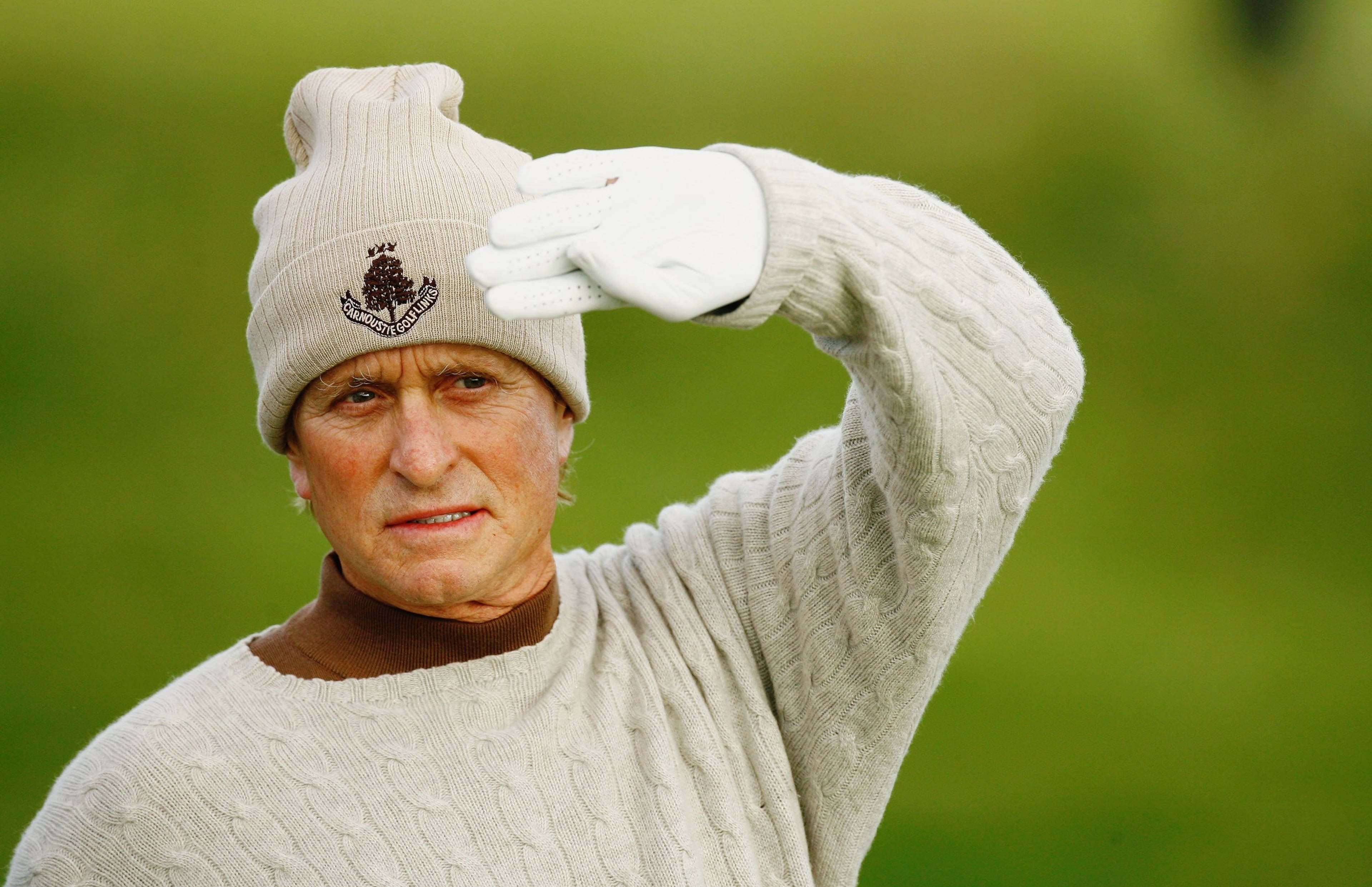 CARNOUSTIE, UNITED KINGDOM - OCTOBER 07: Actor Michael Douglas looks on during the Third Round of The Alfred Dunhill Links Championship at Carnoustie Colf Club on October 7, 2006 in Carnoustie, Scotland. (Photo by David Cannon/Getty Images)
