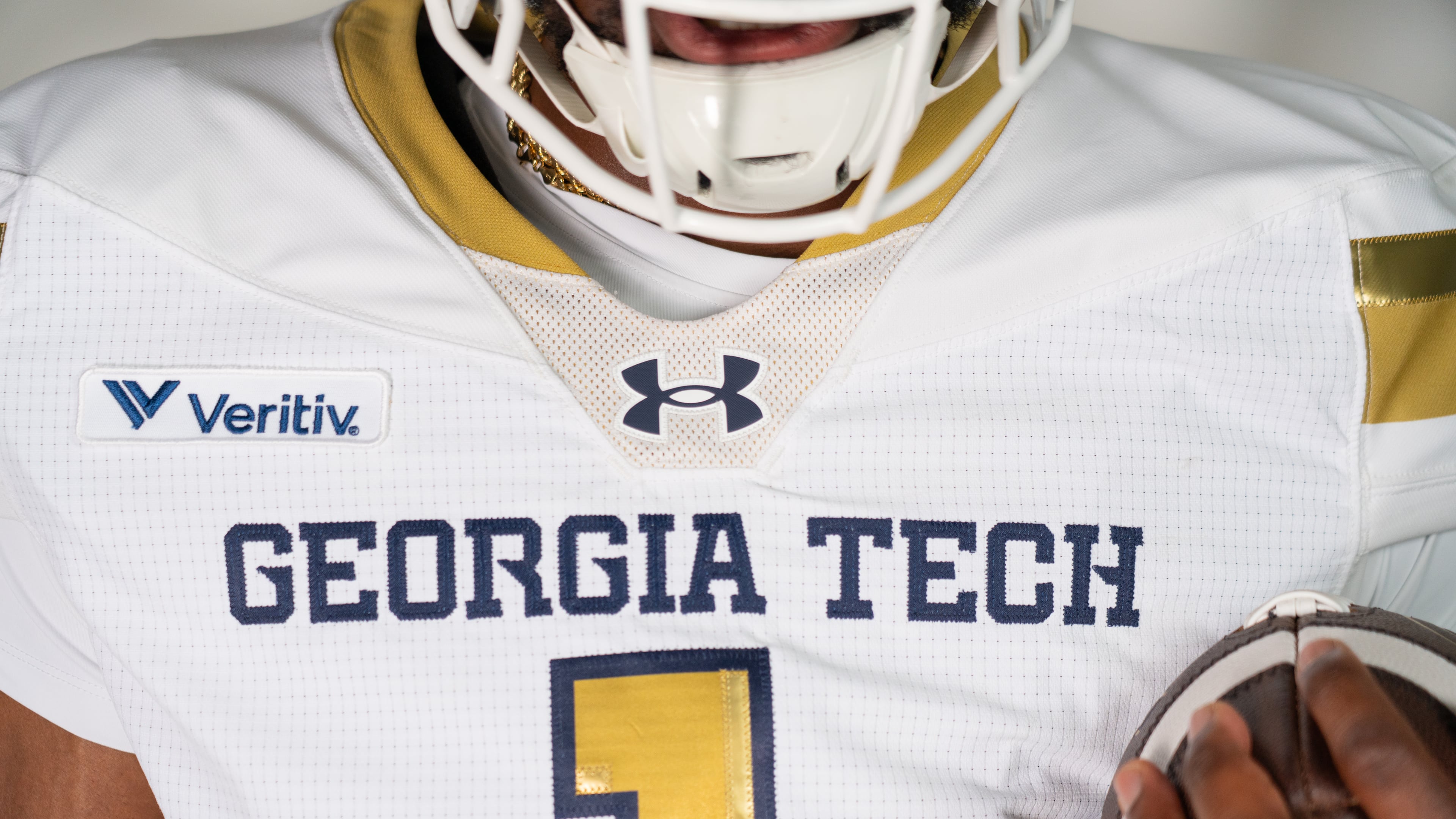Georgia Tech football will wear a jersey sponsorship patch featuring Atlanta-based company Veritiv in 2026. (Courtesy of Georgia Tech Athletics)