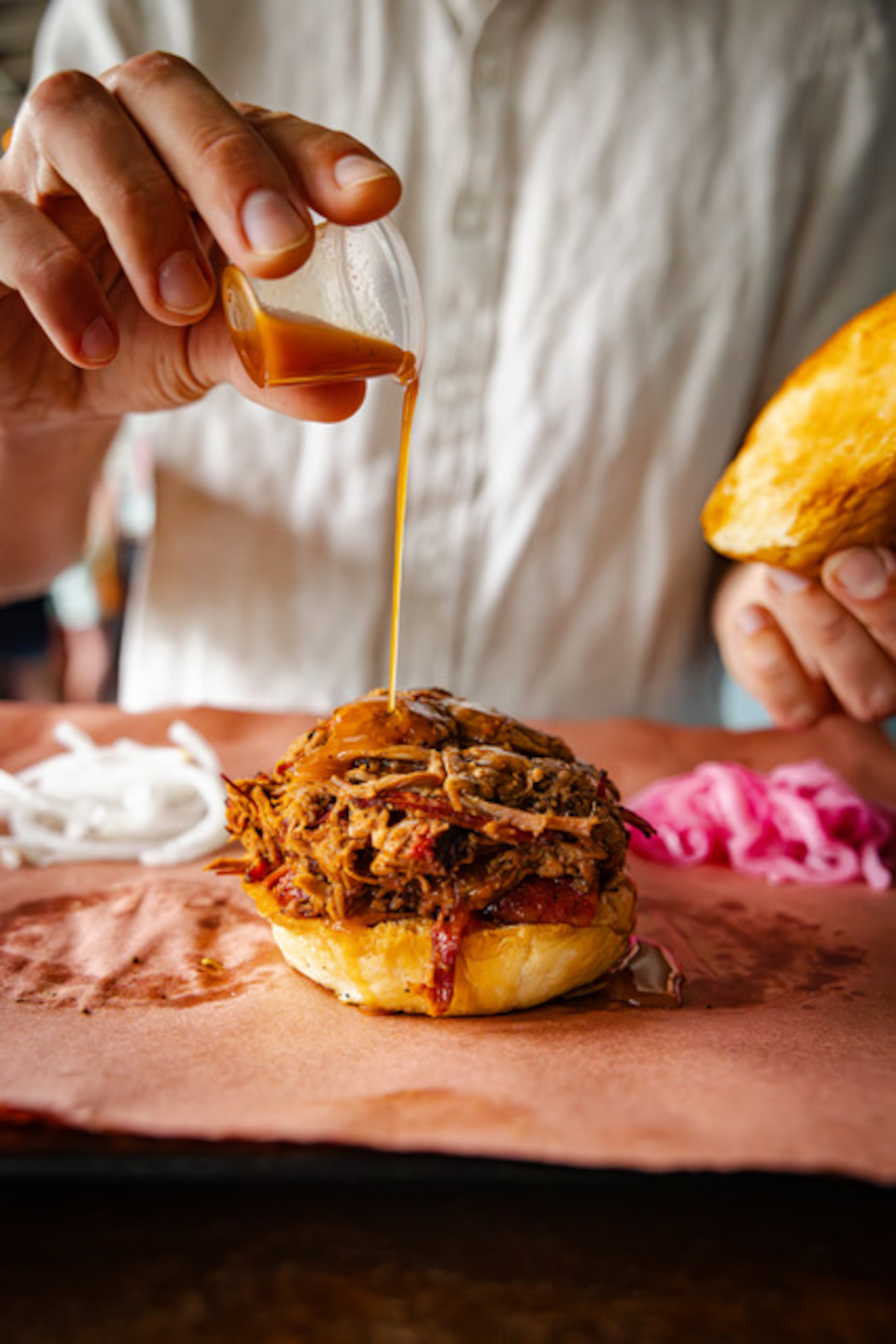The pulled pork sandwich at Lewis Barbecue. (Courtesy of Lewis Barbecue)