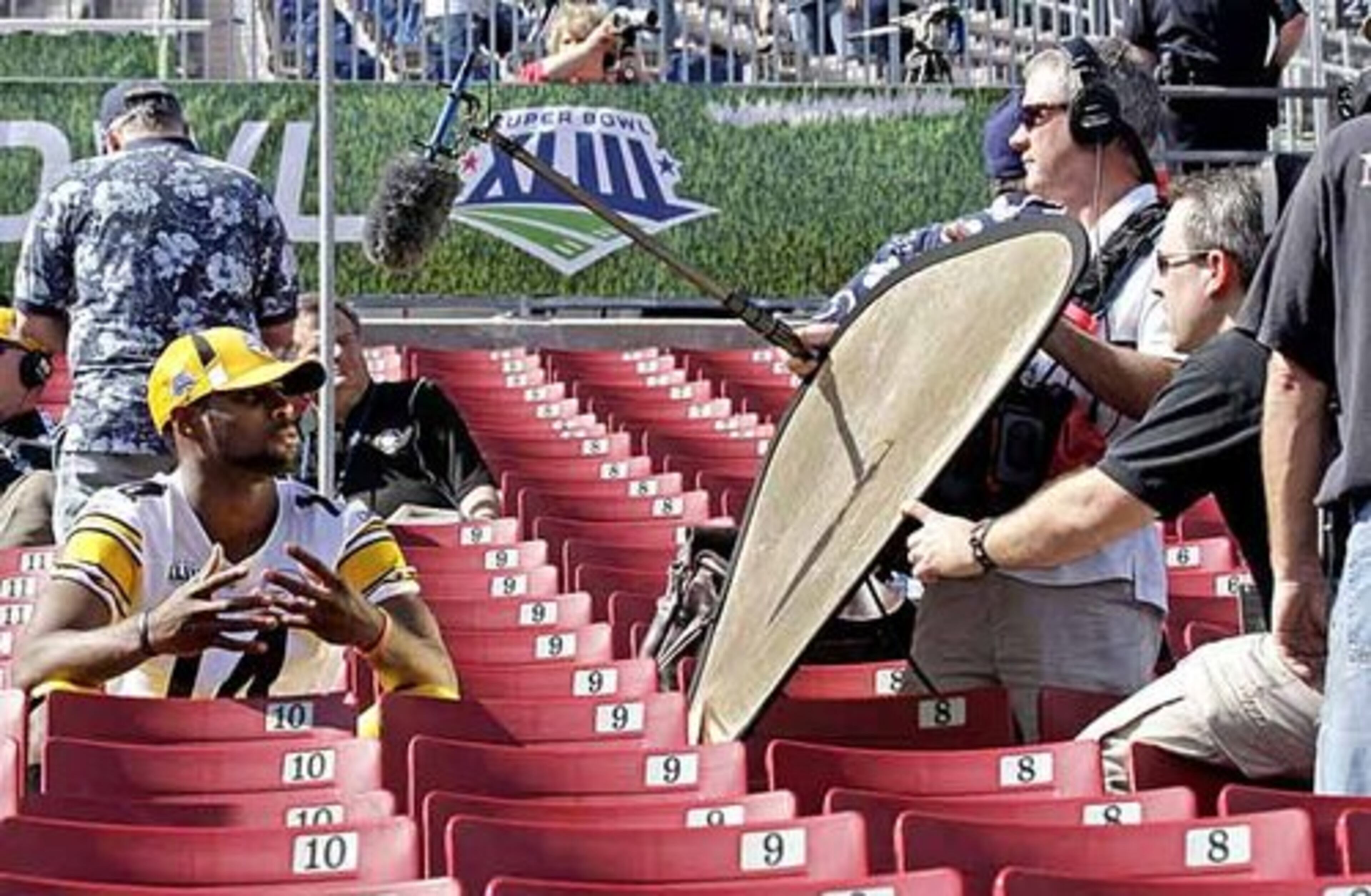 Steelers receiver Limas Sweed's interview requires plenty of behind the scenes gear.