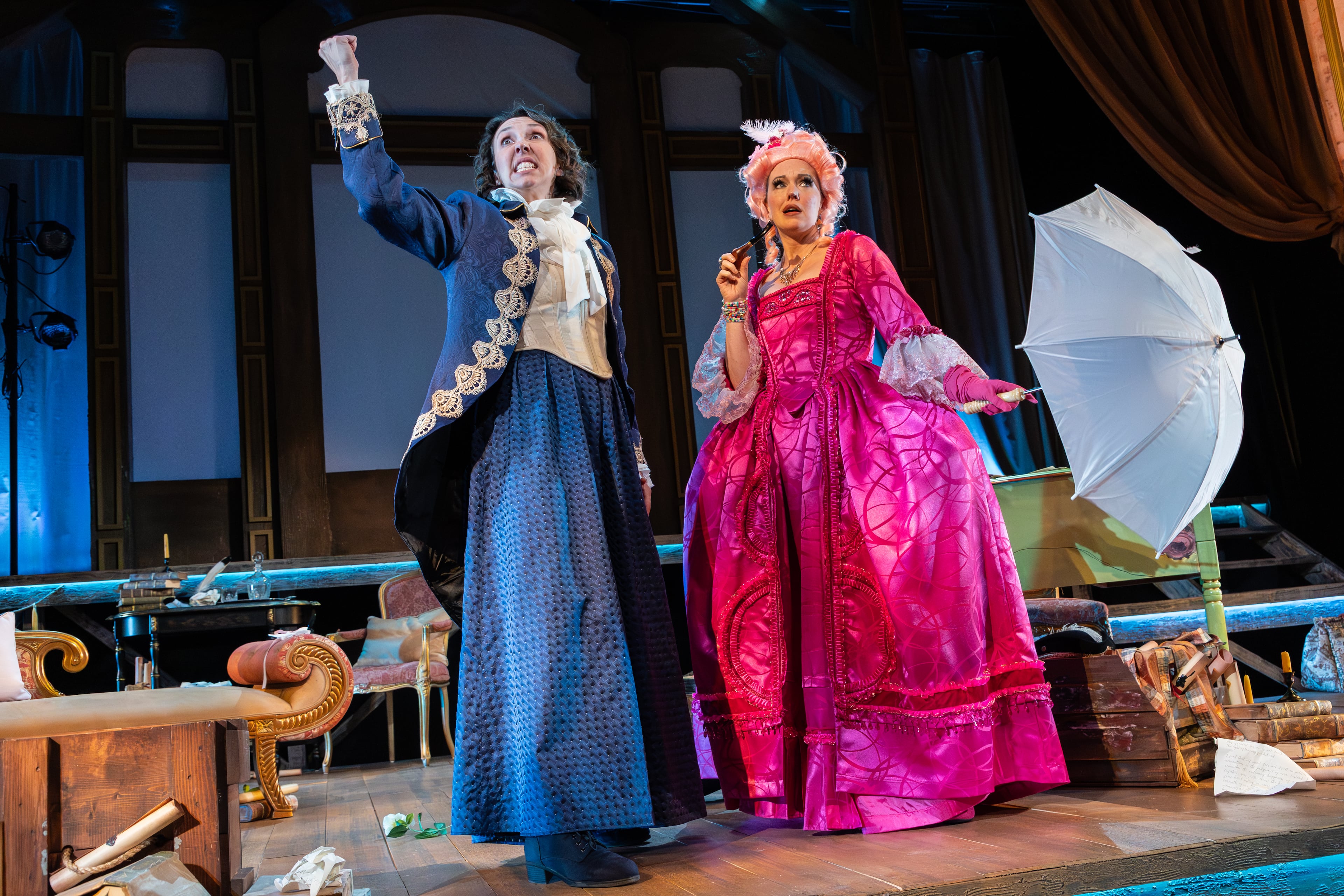 Courtney Patterson, left, as playwright Olympe de Gouges with Marie Antoinette (Bethany Anne Lind). (Courtesy of Theatrical Outfit/Casey Gardner Ford)