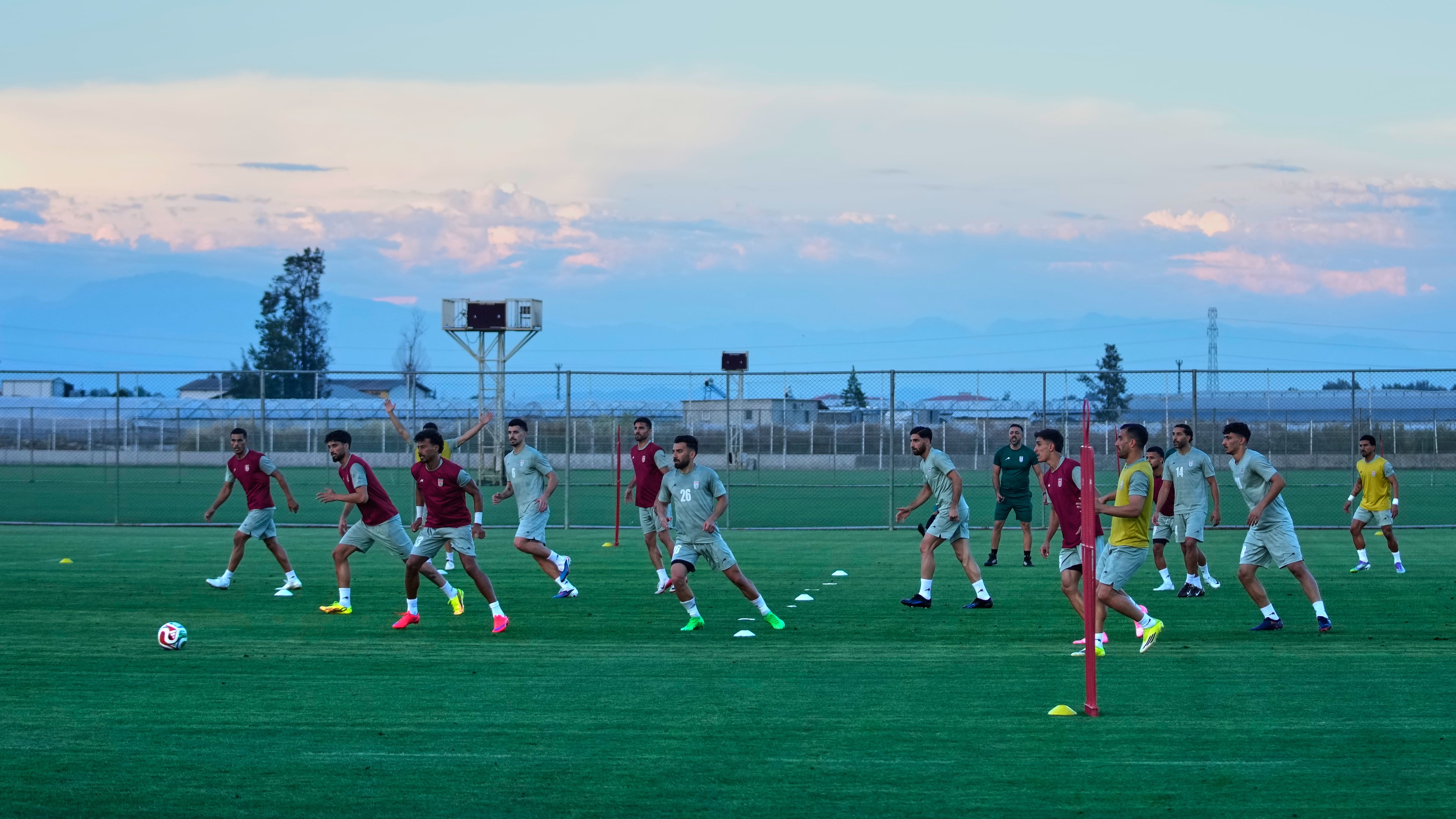 Iran's players work out during a training session, in Antalya, southern Turkey, Tuesday, June 2, 2026, ahead of the World Cup soccer tournament. (AP Photo/Khalil Hamra)