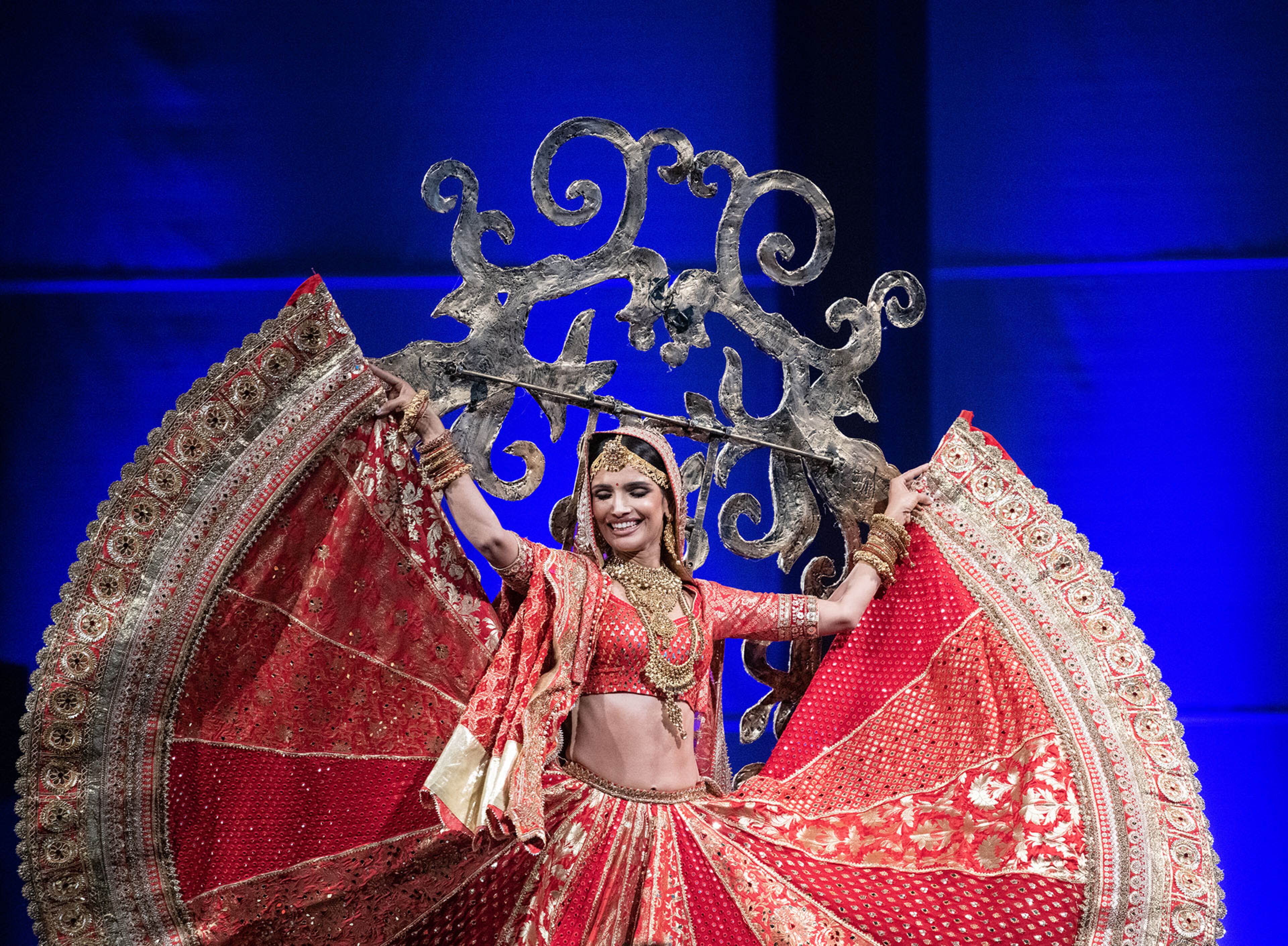 Miss India Vartika Singh showcases her costume that represents her country at the Miss Universe Pageant National Costume Show in Atlanta on Friday, Dec. 6, 2019. PHOTO BY ELISSA BENZIE/FOR THE AJC