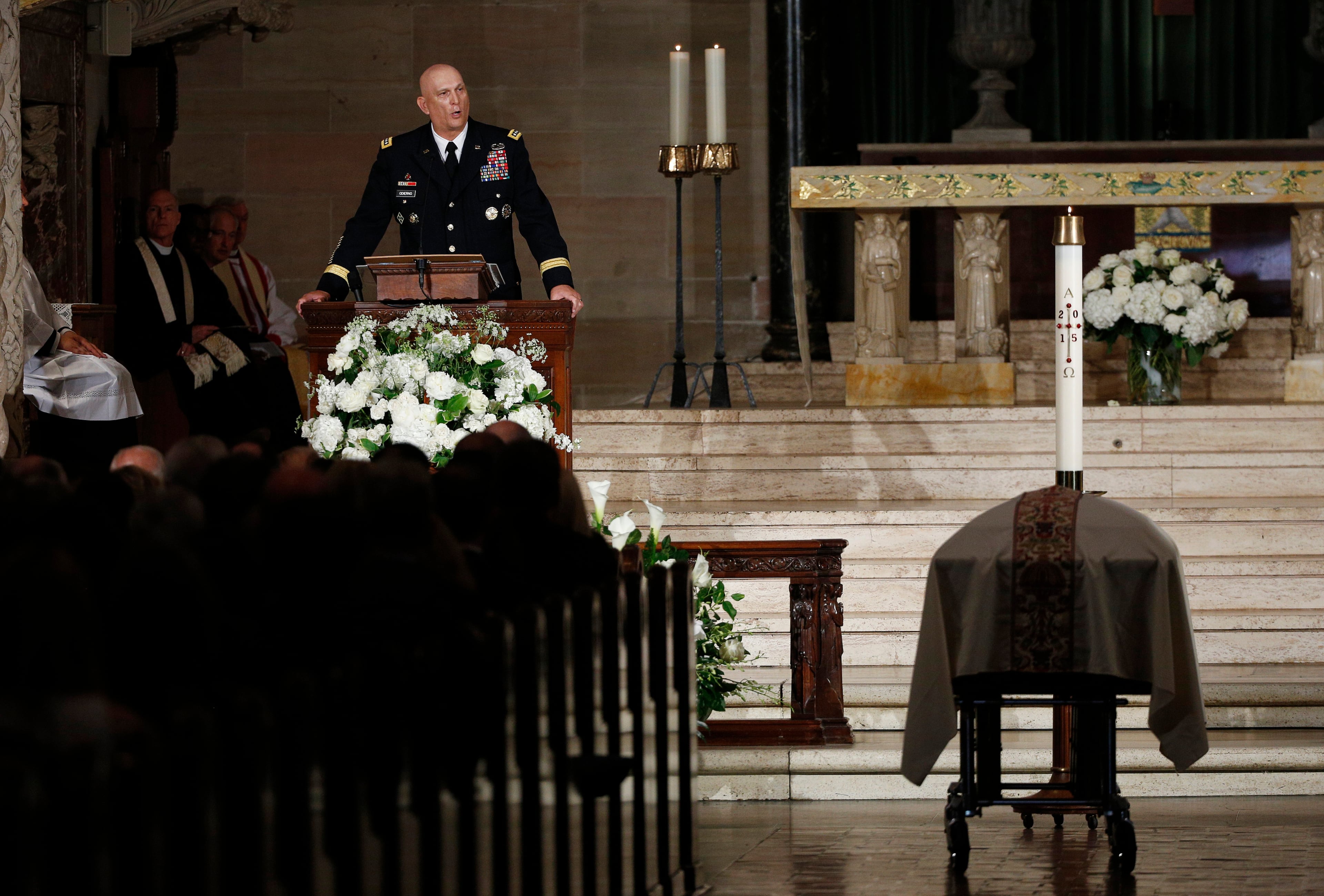 Army Chief of Staff Ray Odierno speaks at the funeral for Vice President Joe Biden's son, Beau Biden, Saturday, June 6, 2015, at St. Anthony of Padua Church in Wilmington, Del. (Kevin Lamarque/Pool Photo via AP)
