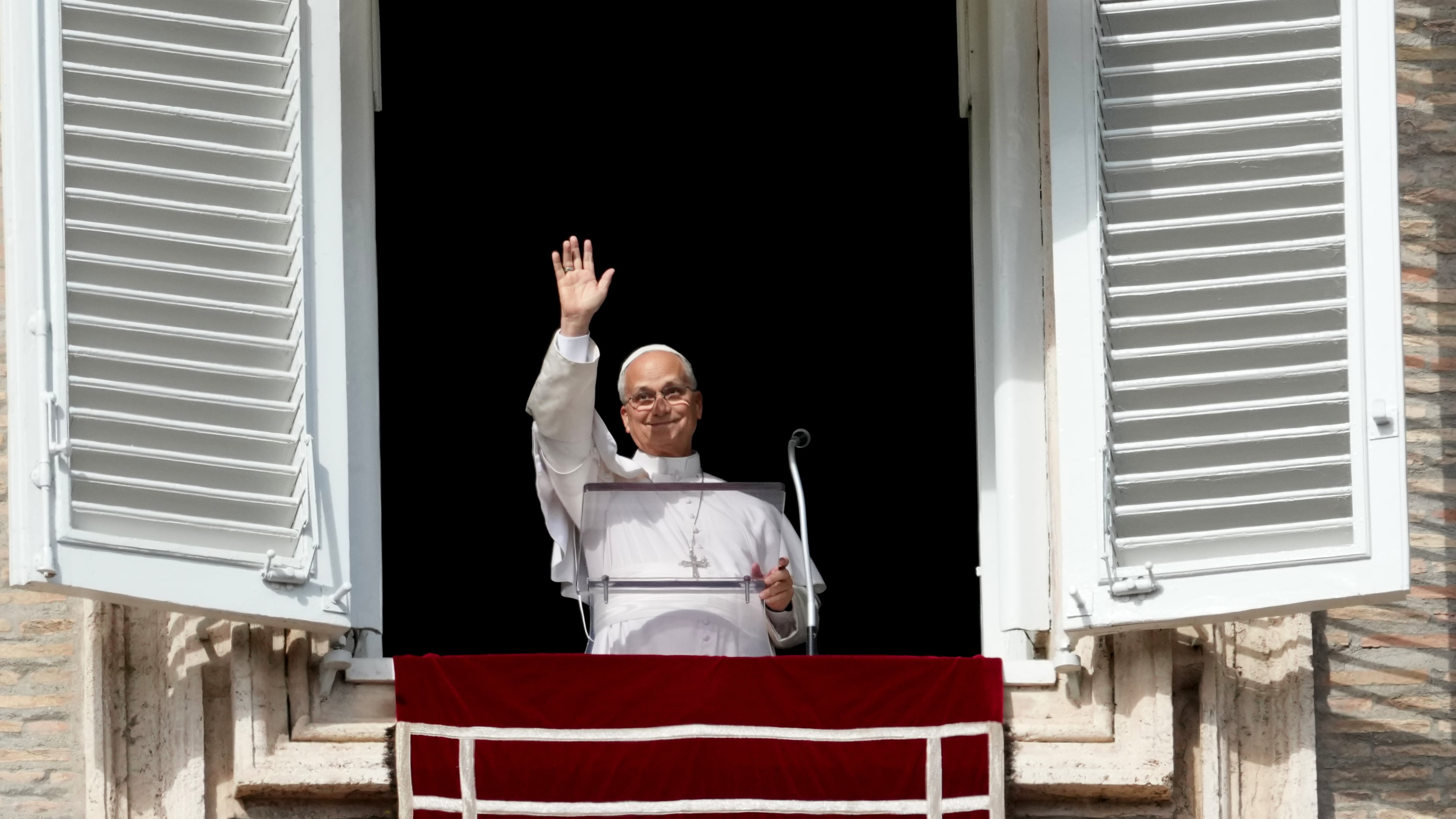 Pope Leo XIV delivers the Angelus noon prayer in St. Peter's Square, at the Vatican, Sunday, Oct. 25, 2026. (AP Photo/Gregorio Borgia)