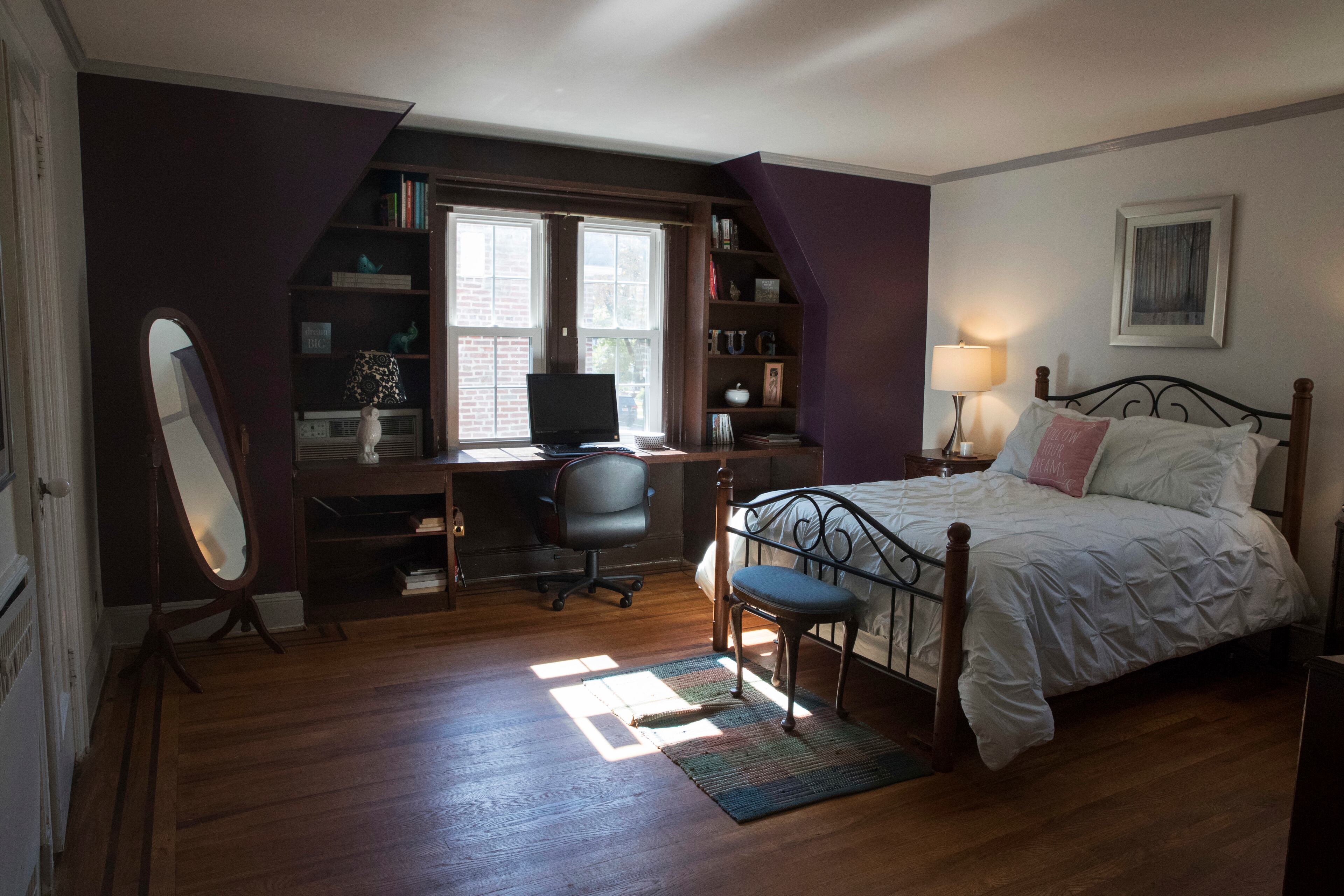 This Tuesday, Oct. 18, 2016 photo, shows a bedroom in the house where Republican presidential candidate Donald Trump spent his early childhood in the Jamaica Estates neighborhood of the Queens borough of New York. Trump's first boyhood home in New York City is going on the auction block with an opening bid of $849,000. (AP Photo/Mary Altaffer)