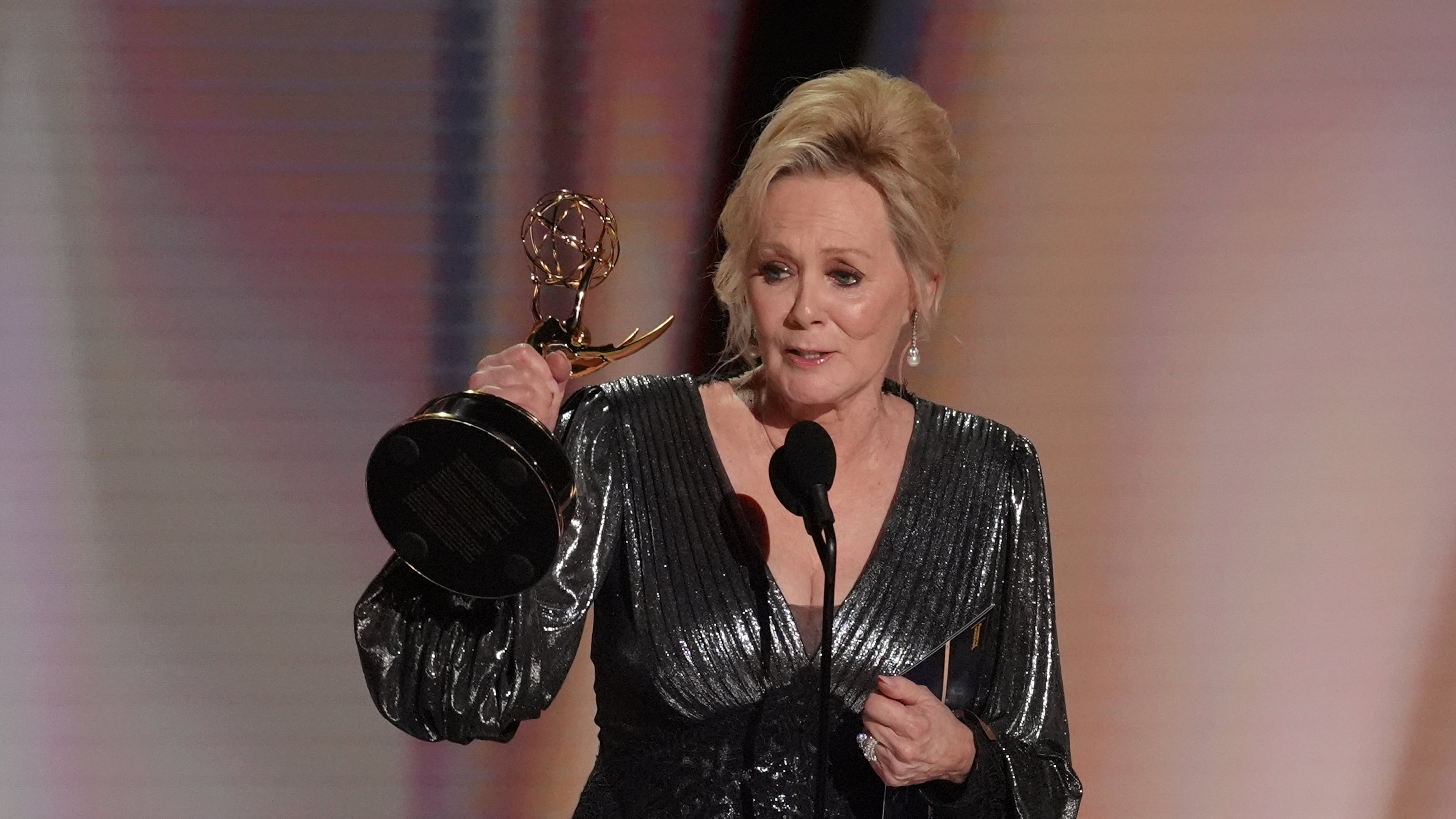 Jean Smart accepts the award for outstanding lead actress in a comedy series for "Hacks" during the 78th Emmy Awards on Monday, Sept. 14, 2026, at the Peacock Theater in Los Angeles. (AP Photo/Chris Pizzello)