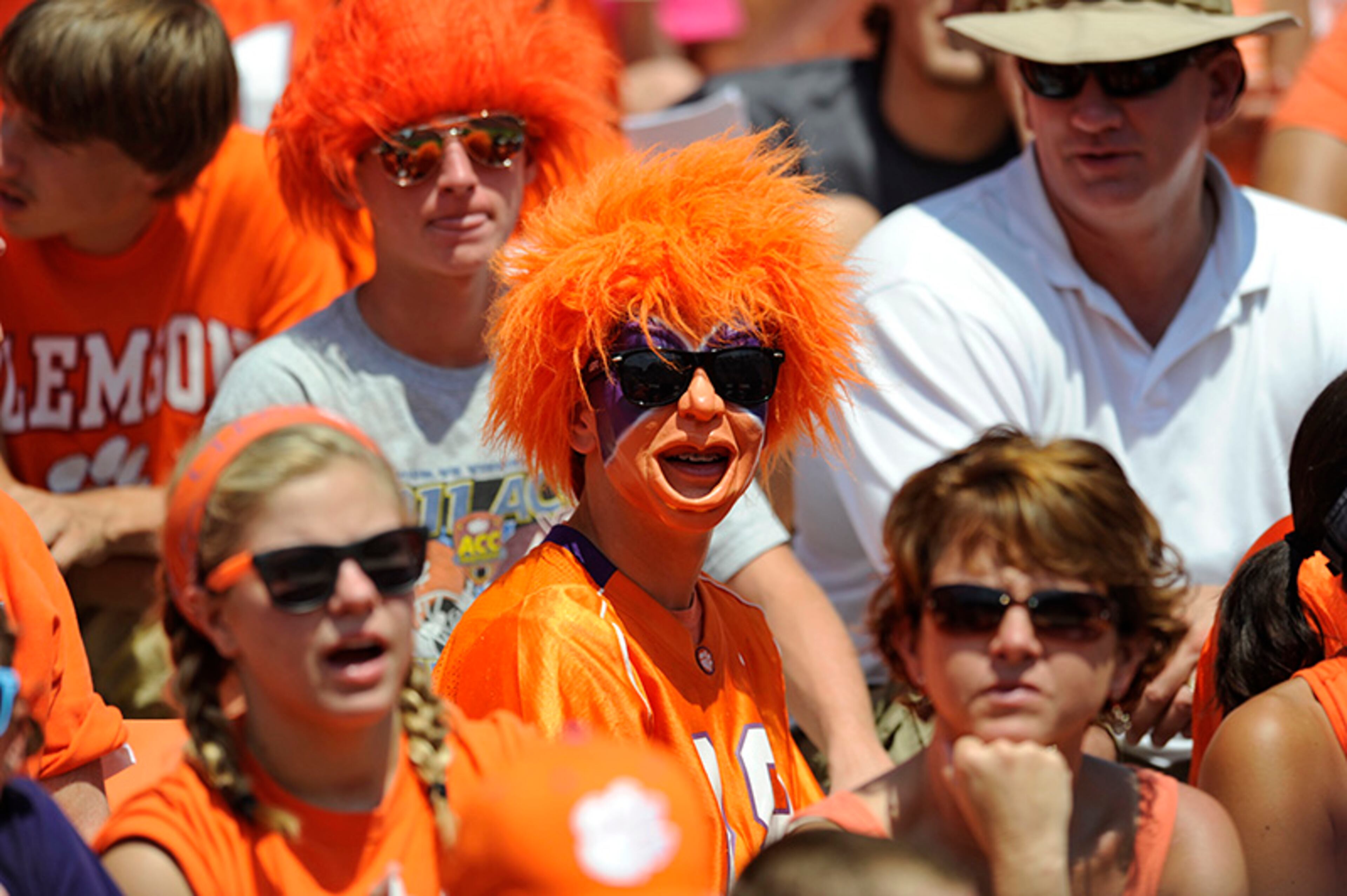 Clemson fans show their support for their Tigers during the first half of an NCAA college football game Saturday against South Carolina State, Sept. 7, 2013 at Memorial Stadium in Clemson, S.C.