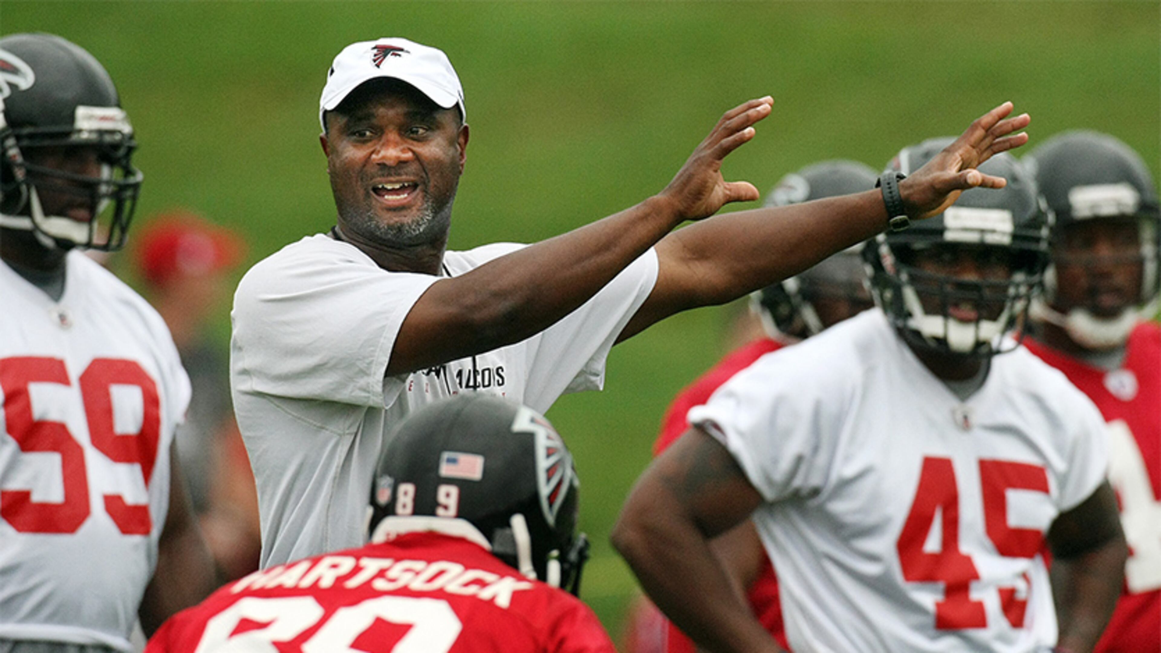090802 Flowery Branch - Falcons special teams coordinator Keith Armstrong runs his players through kickoff drills on day 2 of training camp in Flowery Branch, Sunday, August 2, 2009. Only the special teams participated in the morning practice session. Curtis Compton, ccompton@ajc.com 090802 Flowery Branch - Falcons special teams coordinator Keith Armstrong runs his players through kickoff drills on day 2 of training camp in Flowery Branch, Sunday, August 2, 2009. Only the special teams participated in the morning practice session. Curtis Compton, ccompton@ajc.com