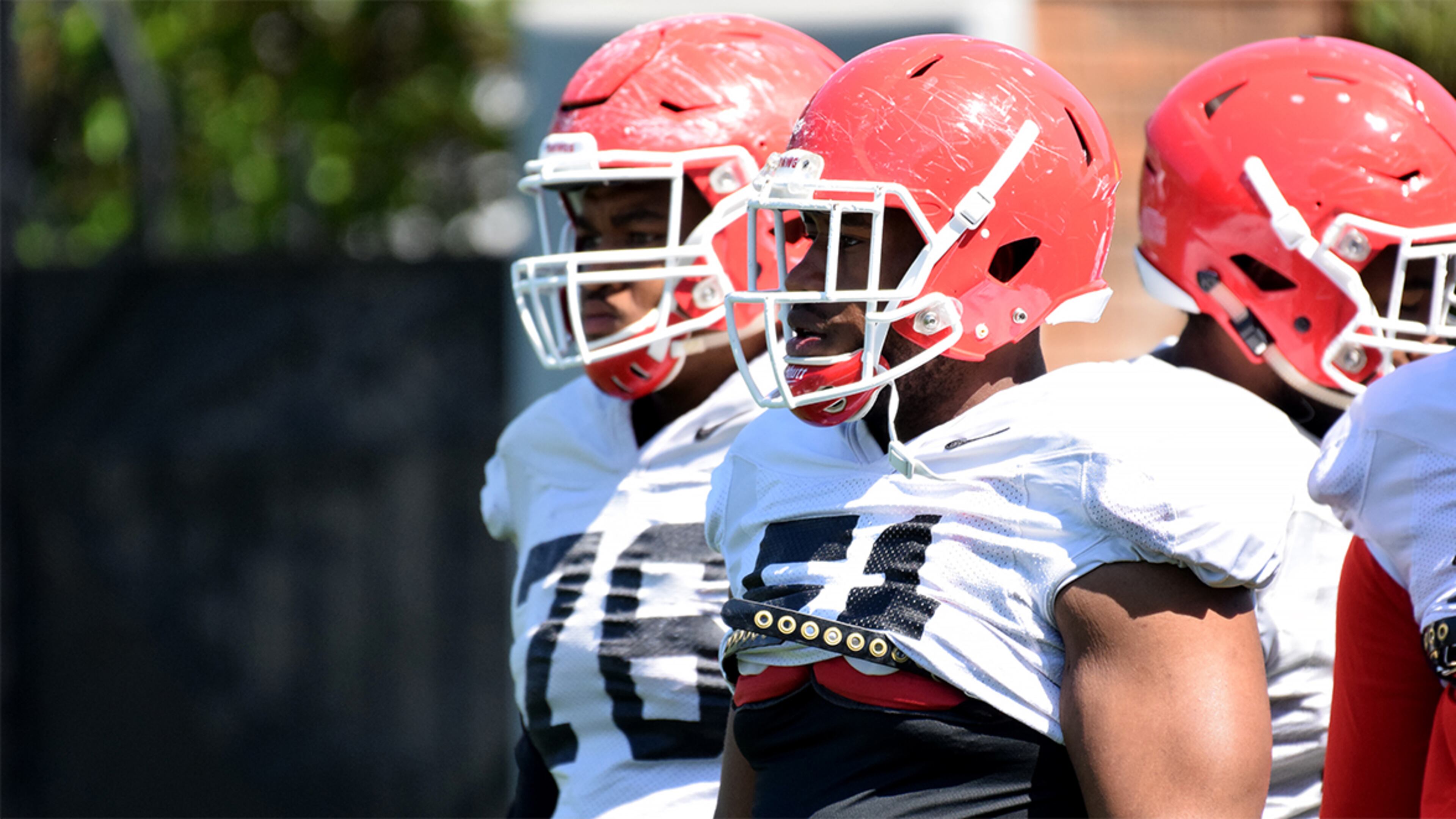 Georgia defensive end David Marshall (51) during the Bulldogs' practice Tuesday, April 17, 2018, on the Woodruff Practice Fields in Athens.