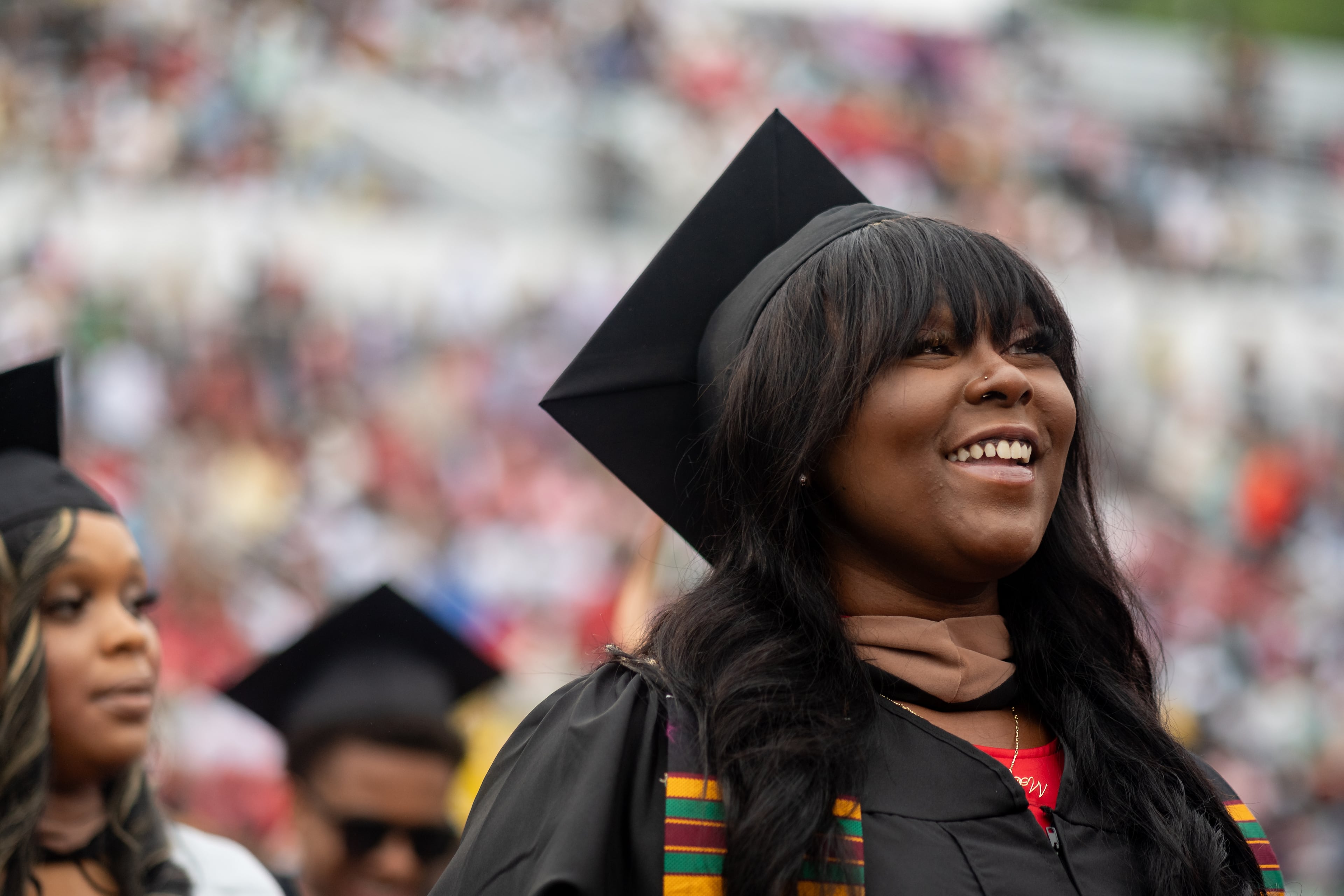 Graduates, faculty and family gather for the Clark Atlanta University 35th annual commencement convocation on Saturday, May 18, 2024. (Ben Hendren for The Atlanta Journal-Constitution)