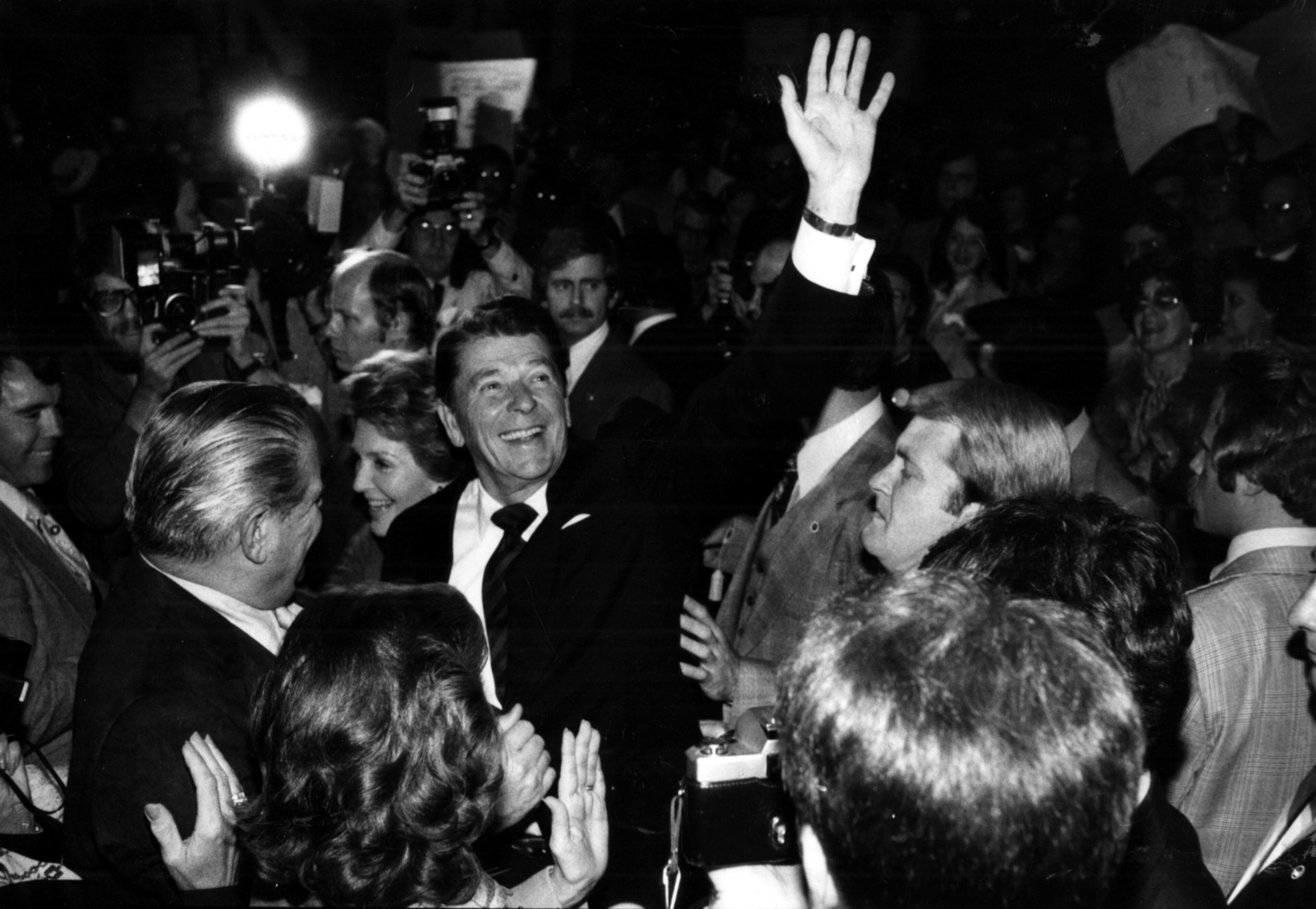 Ronald Reagan entering the Georgia World Congress Center on Nov. 16, 1979 to announce his intention to run for president.