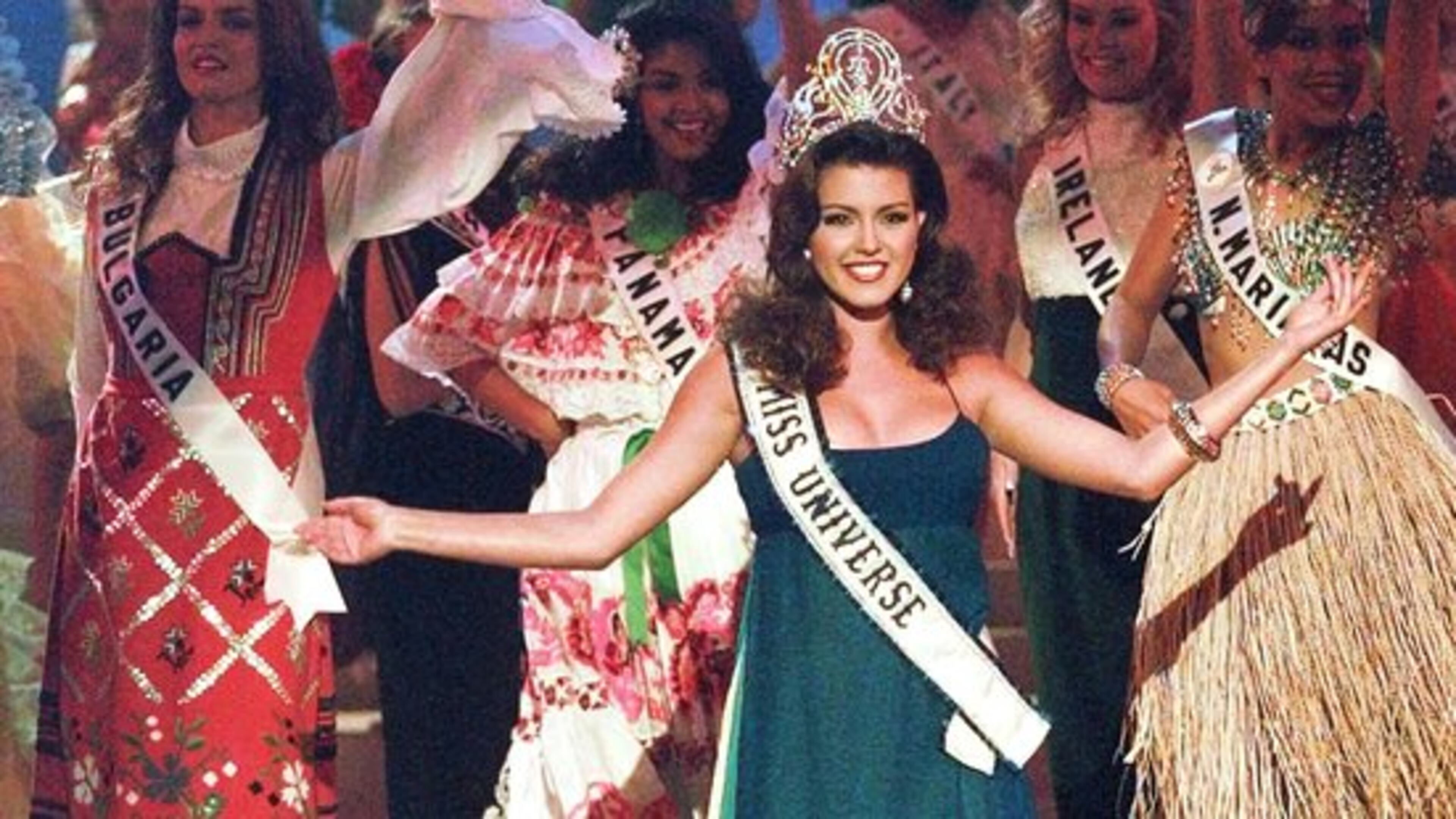 Alicia Machado, the 1996 winner of the Miss Universe pageant, celebrates her crown. AP Photo.