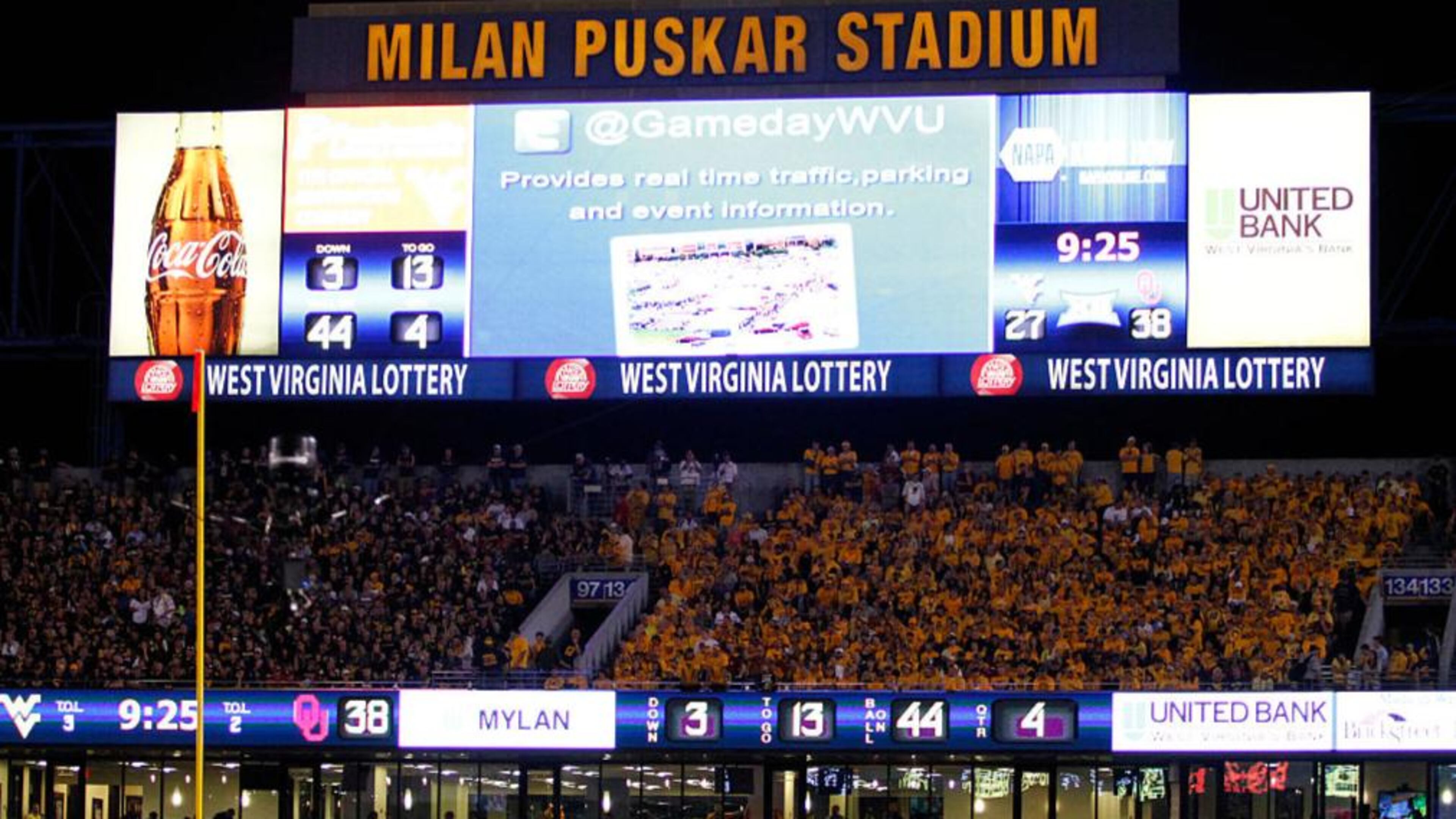 A fan was injured Thursday night at MIlan Puskar Stadium in Morgantown, West Virginia.