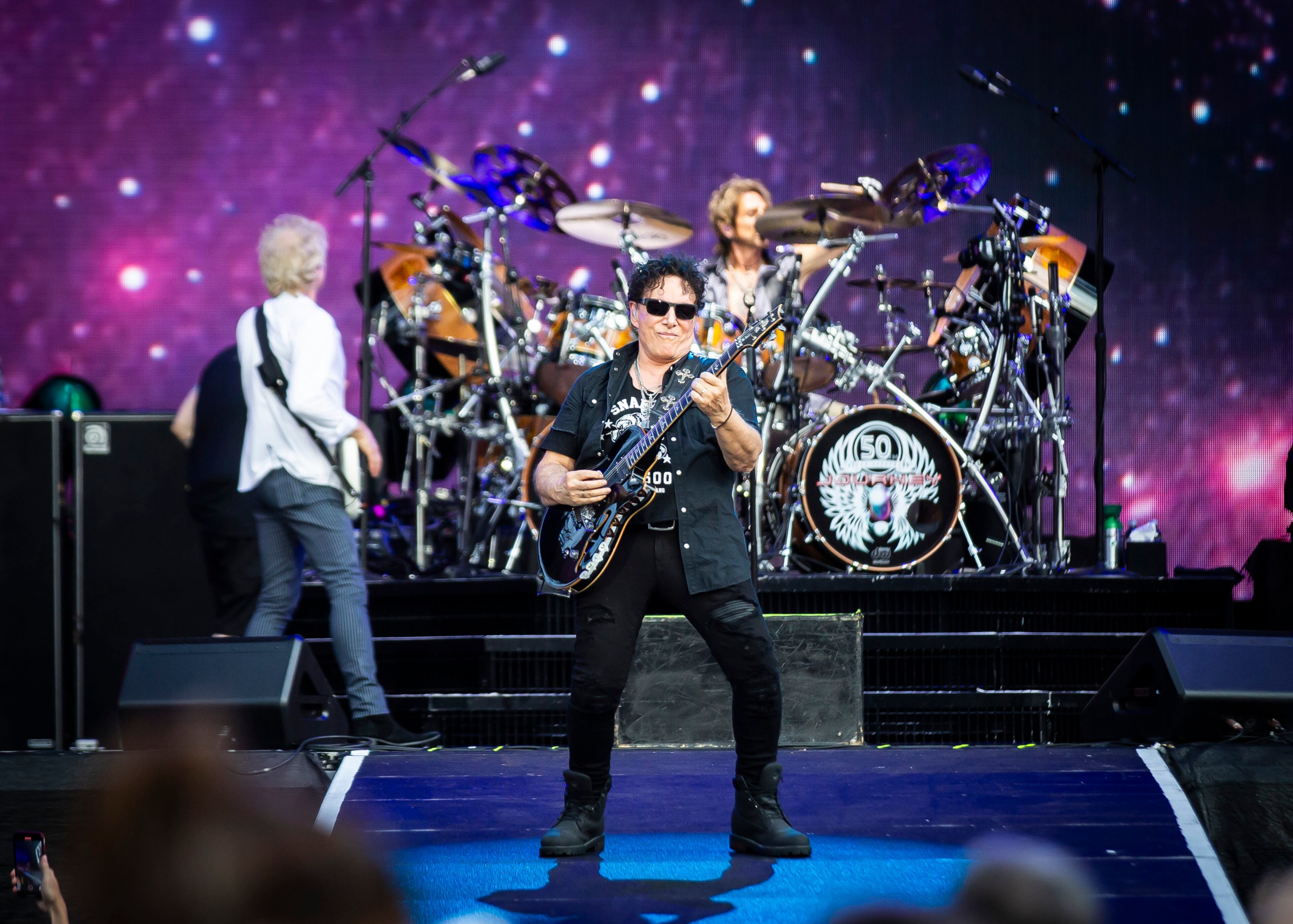 Journey blasted through their mega hits with Arnel Pineda commanding the crowd with his vocal chops at a concert with Def Leppard at Truist Park in Atlanta on July 13, 2024. (RYAN FLEISHER FOR THE ATLANTA JOURNAL-CONSTITUTION)