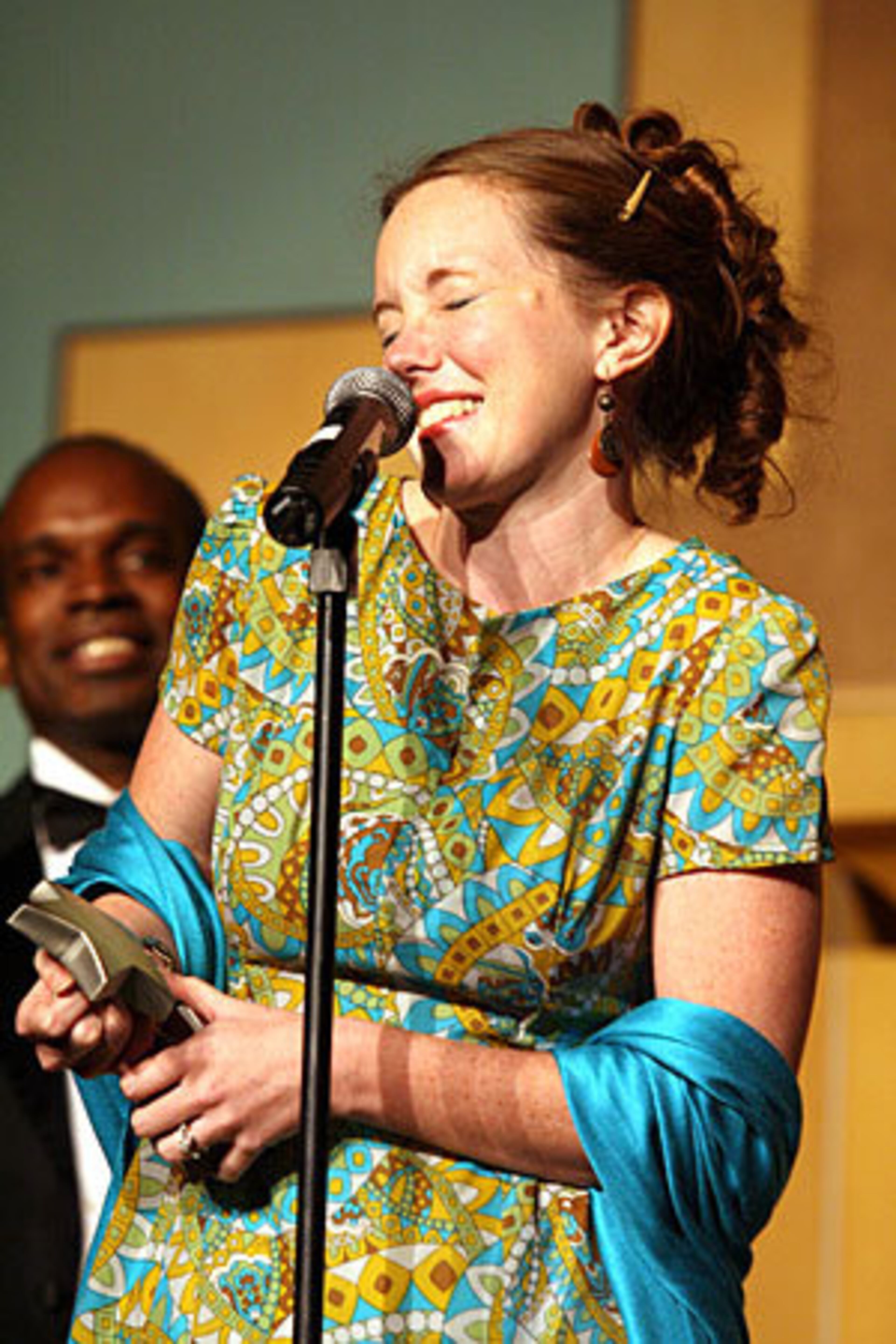 Bethany Anne Lind accepts the award for best featured actress in a play for her role in The 'Last Schwartz'.