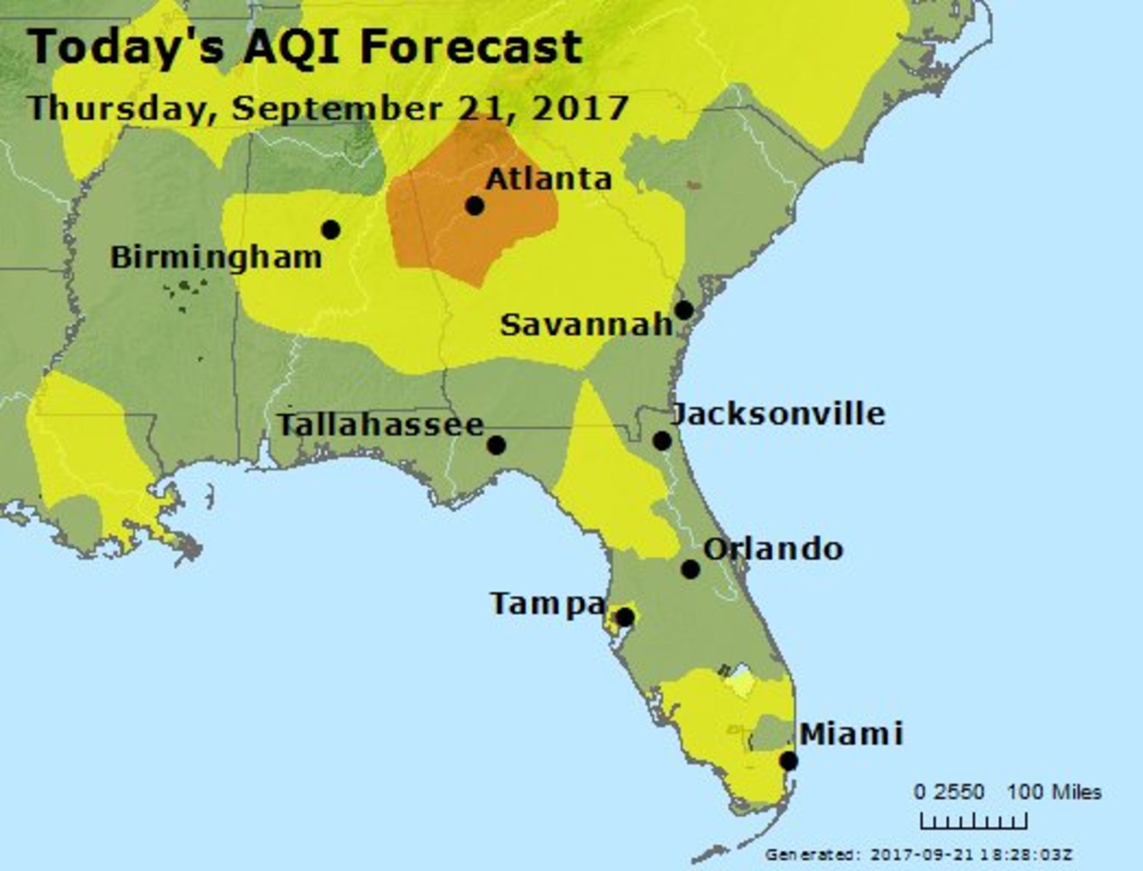 Air quality forecast by the Georgia Department of Natural Resources.