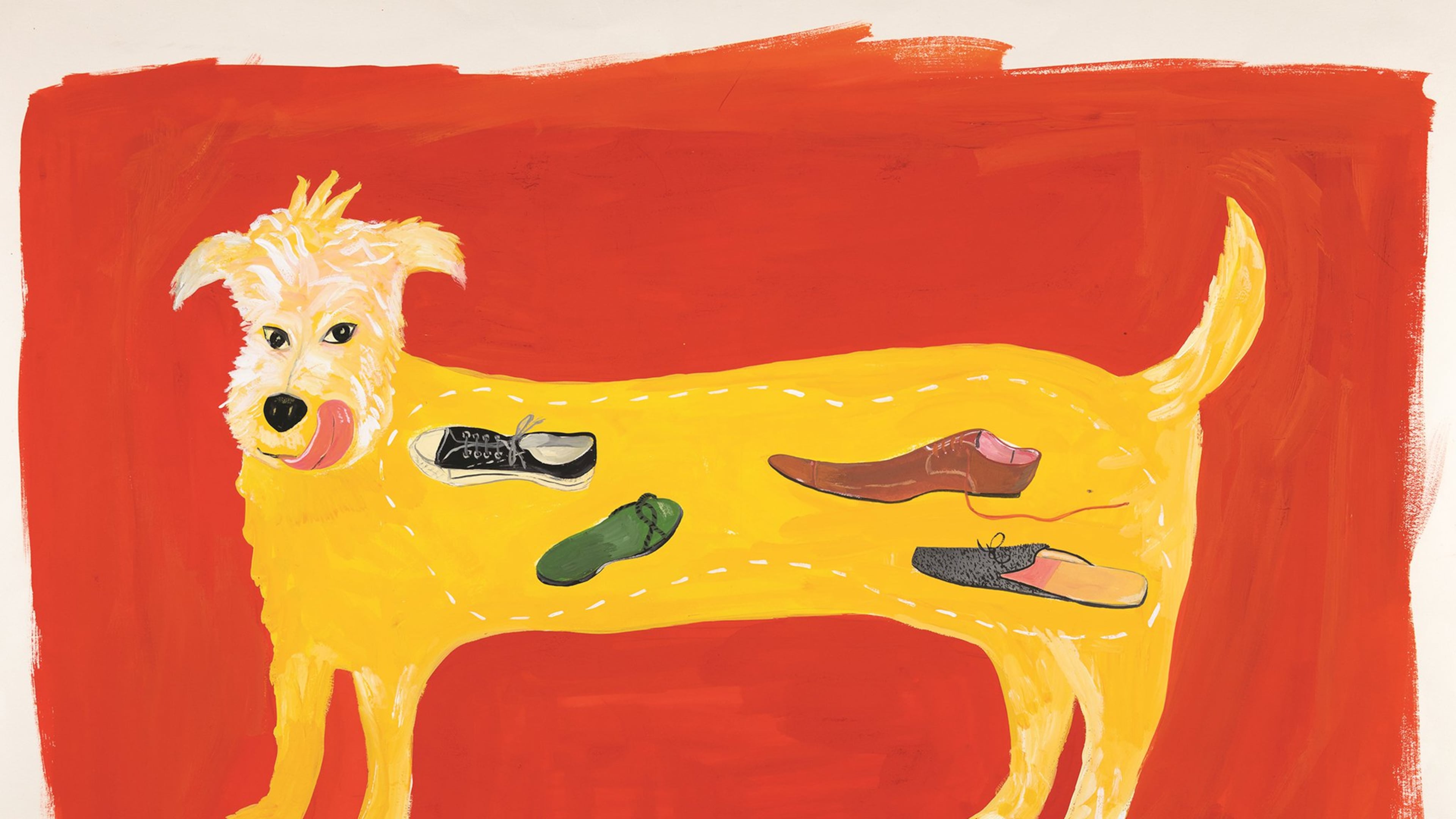 “S: He ate Mookie’s stinky sneaker for breakfast,” 2001, illustration for “What Pete Ate From A-Z (Really!)” (G.P. Putnam’s Sons, 2001) , gouache on paper, 18 3/8 x 24 1/6 inches. Maira Kalman, courtesy of Julie Saul Gallery, New York. All rights reserved. Contributed by High Museum of Art